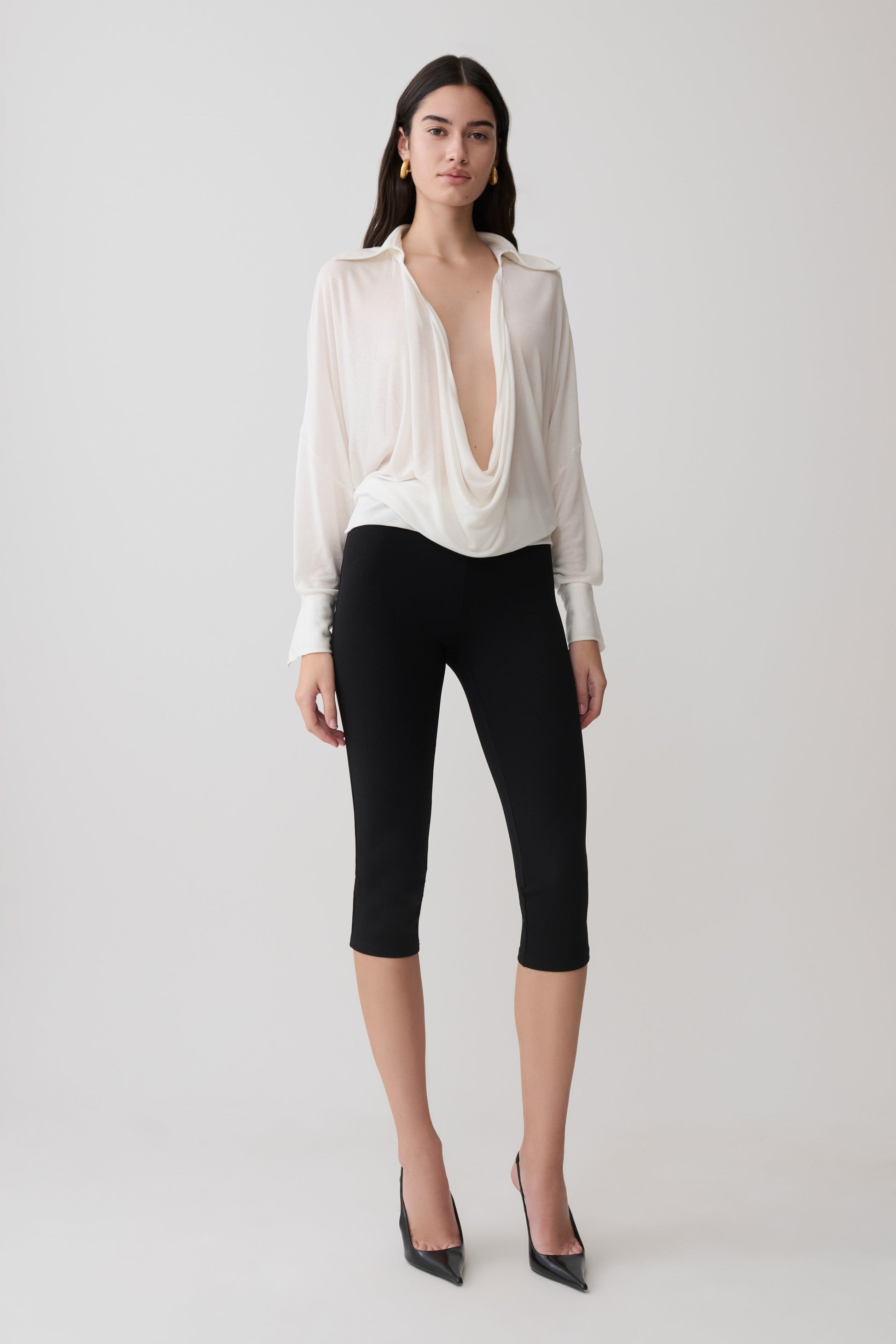 Berkley Draped Long Sleeve Shirt - White #7