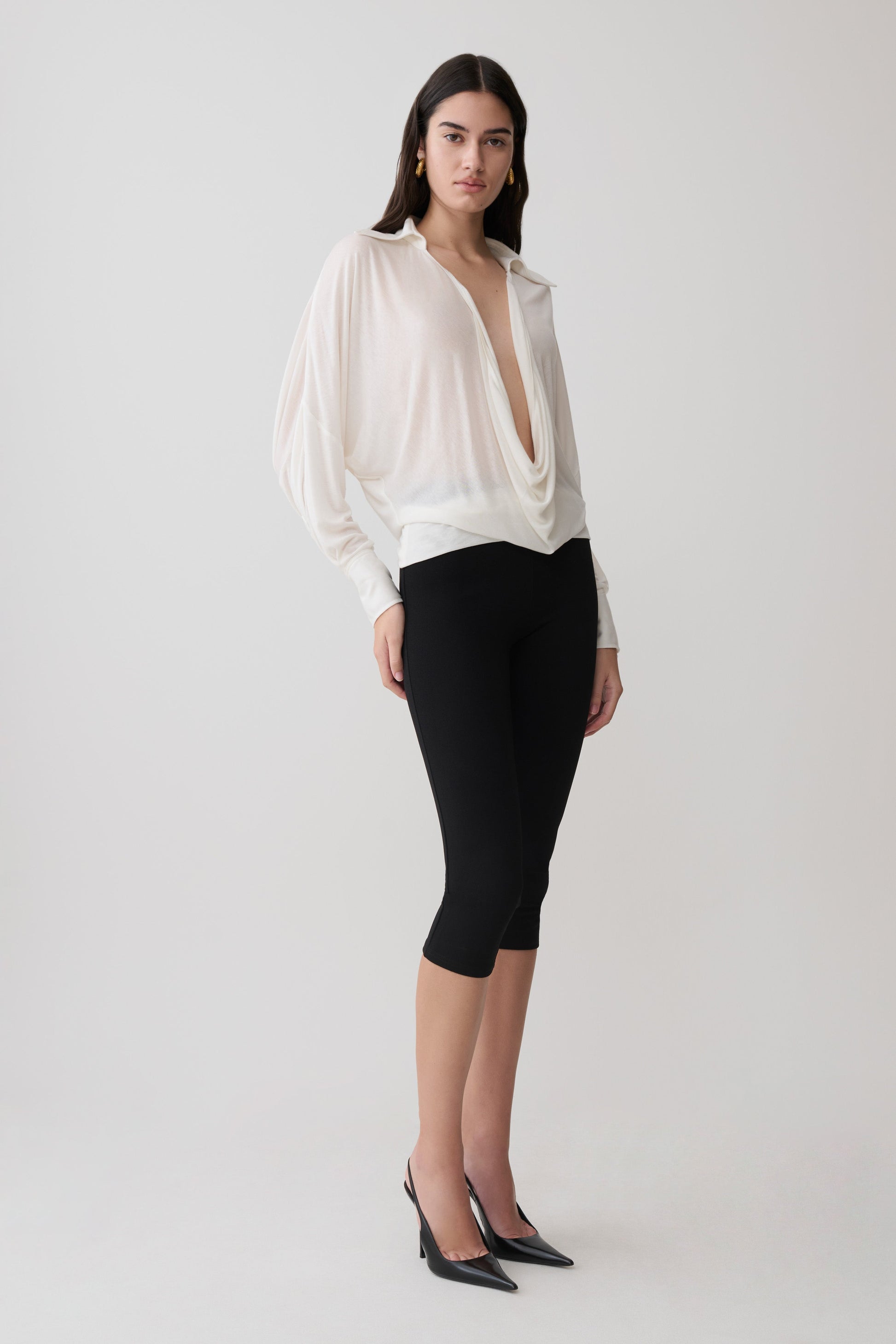 Berkley Draped Long Sleeve Shirt - White #4