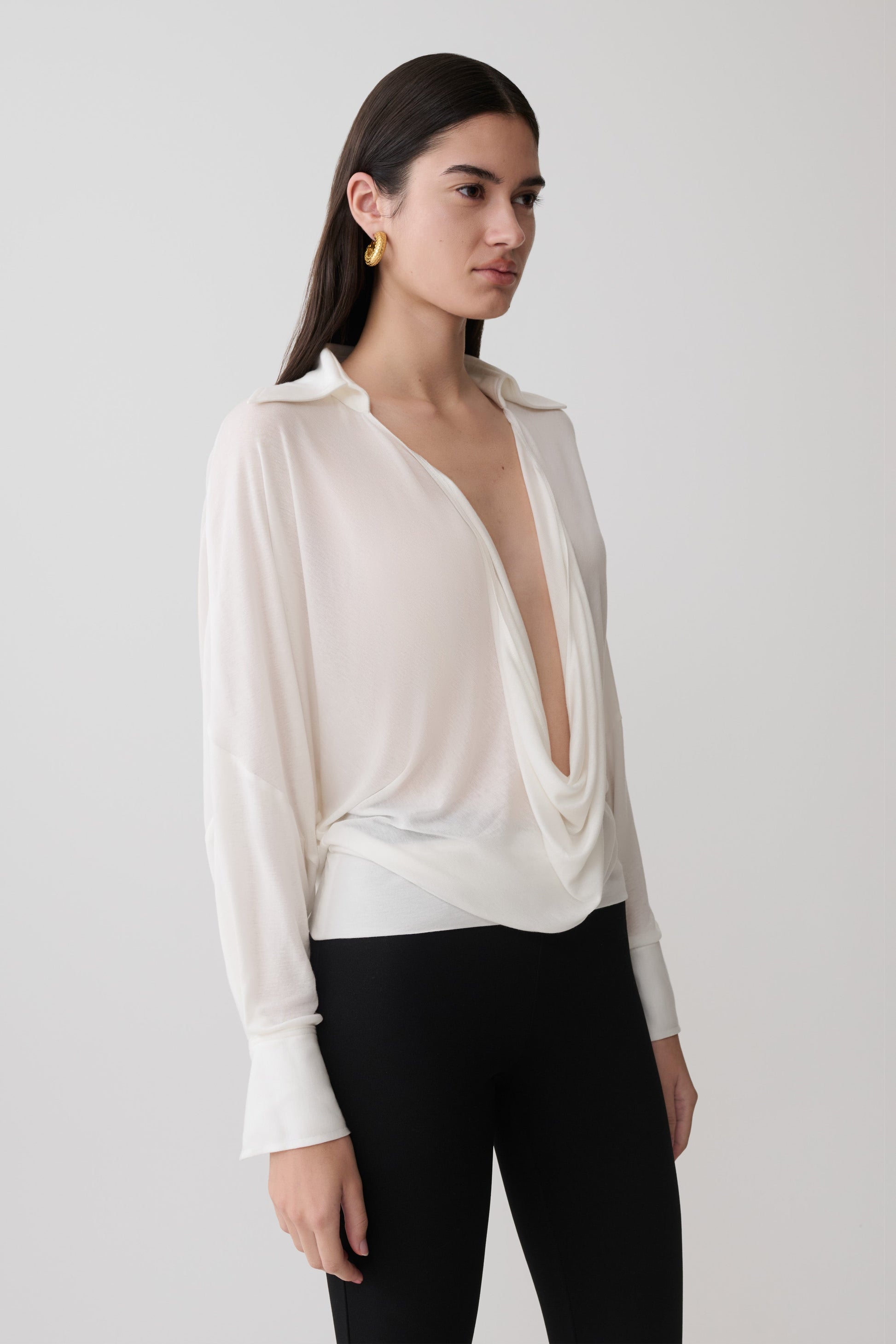 Berkley Draped Long Sleeve Shirt - White #3
