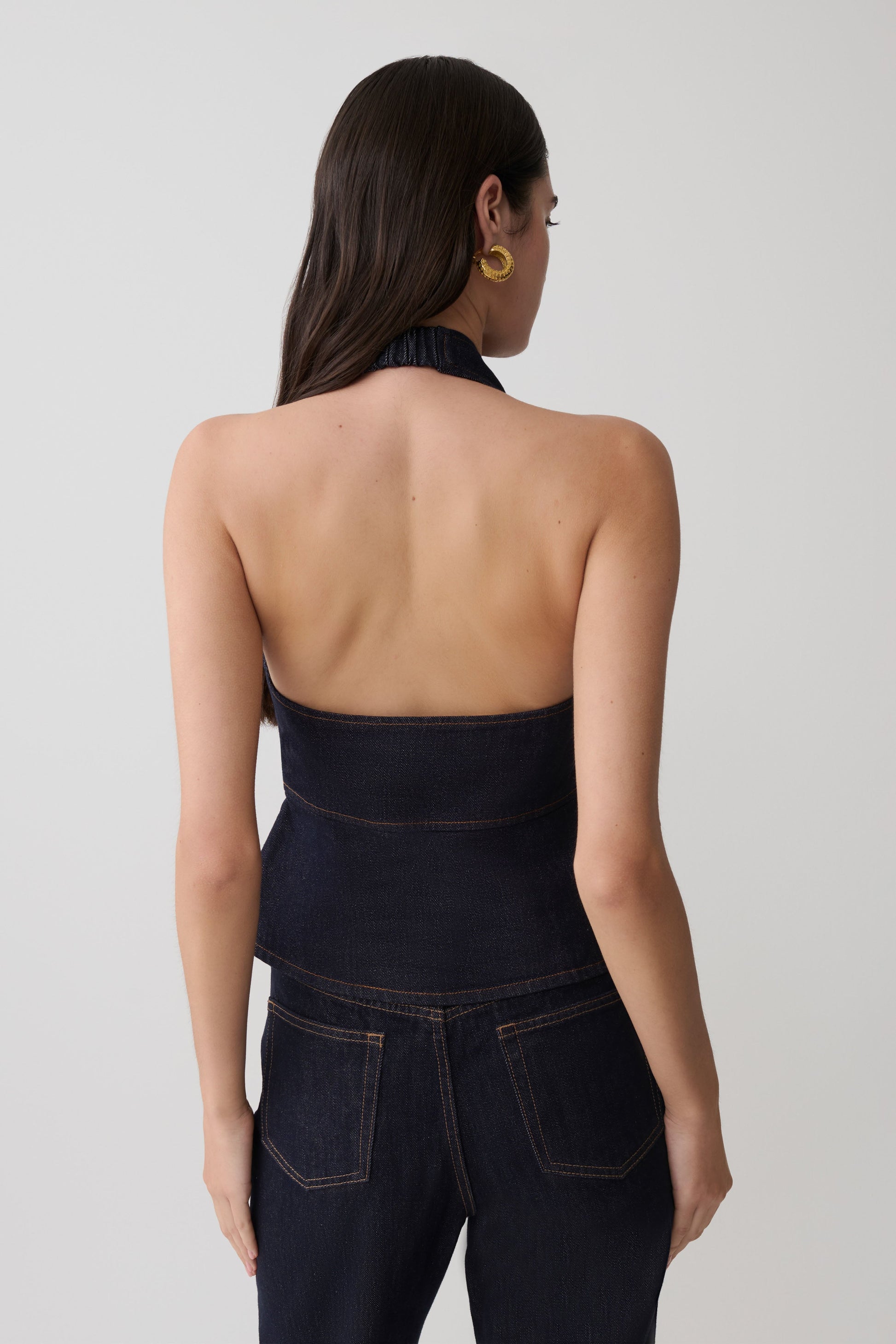 Rema Halter Longline Denim Top - Washed Indigo Blue #2