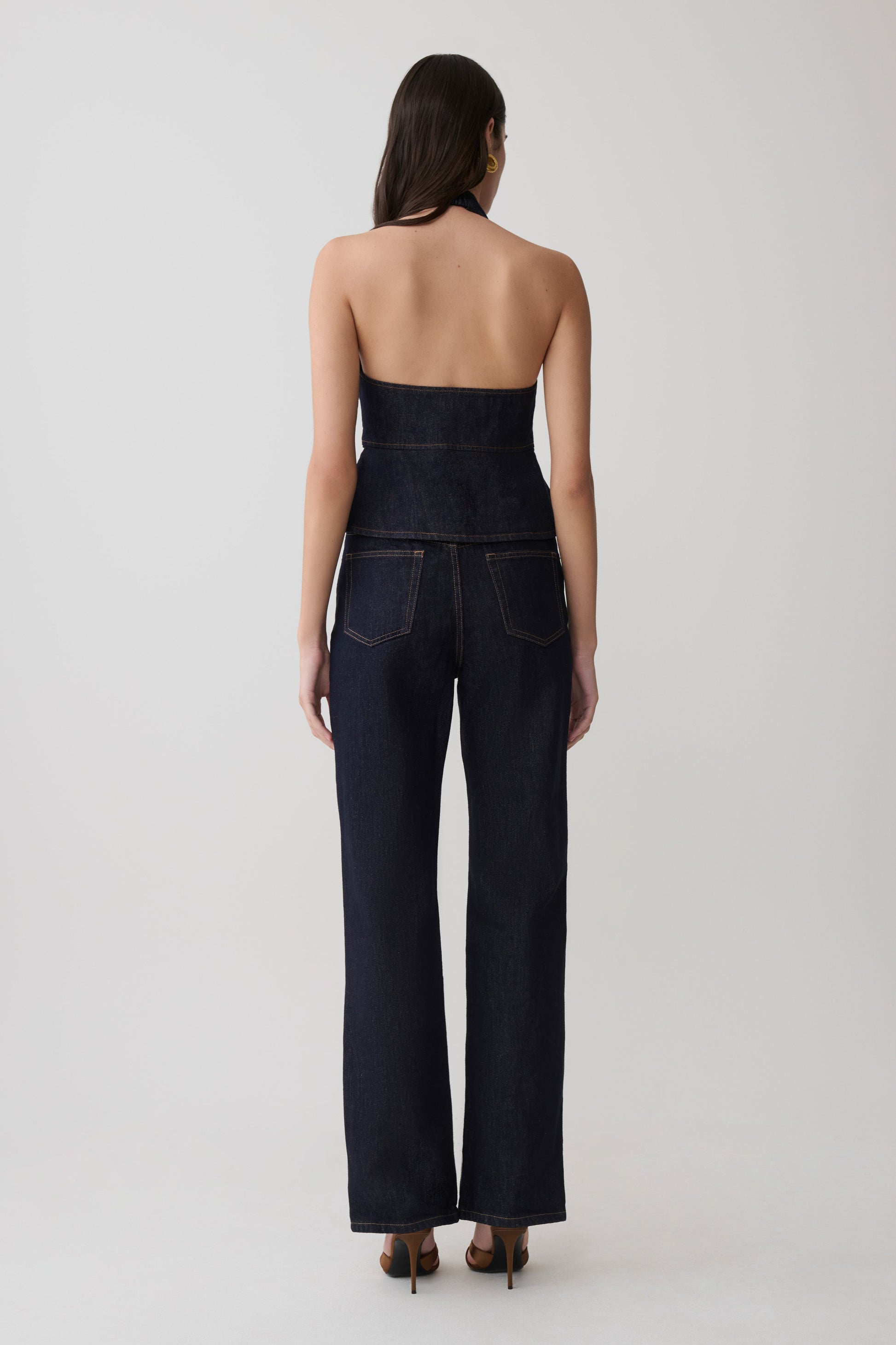 Rema Halter Longline Denim Top - Washed Indigo Blue #5