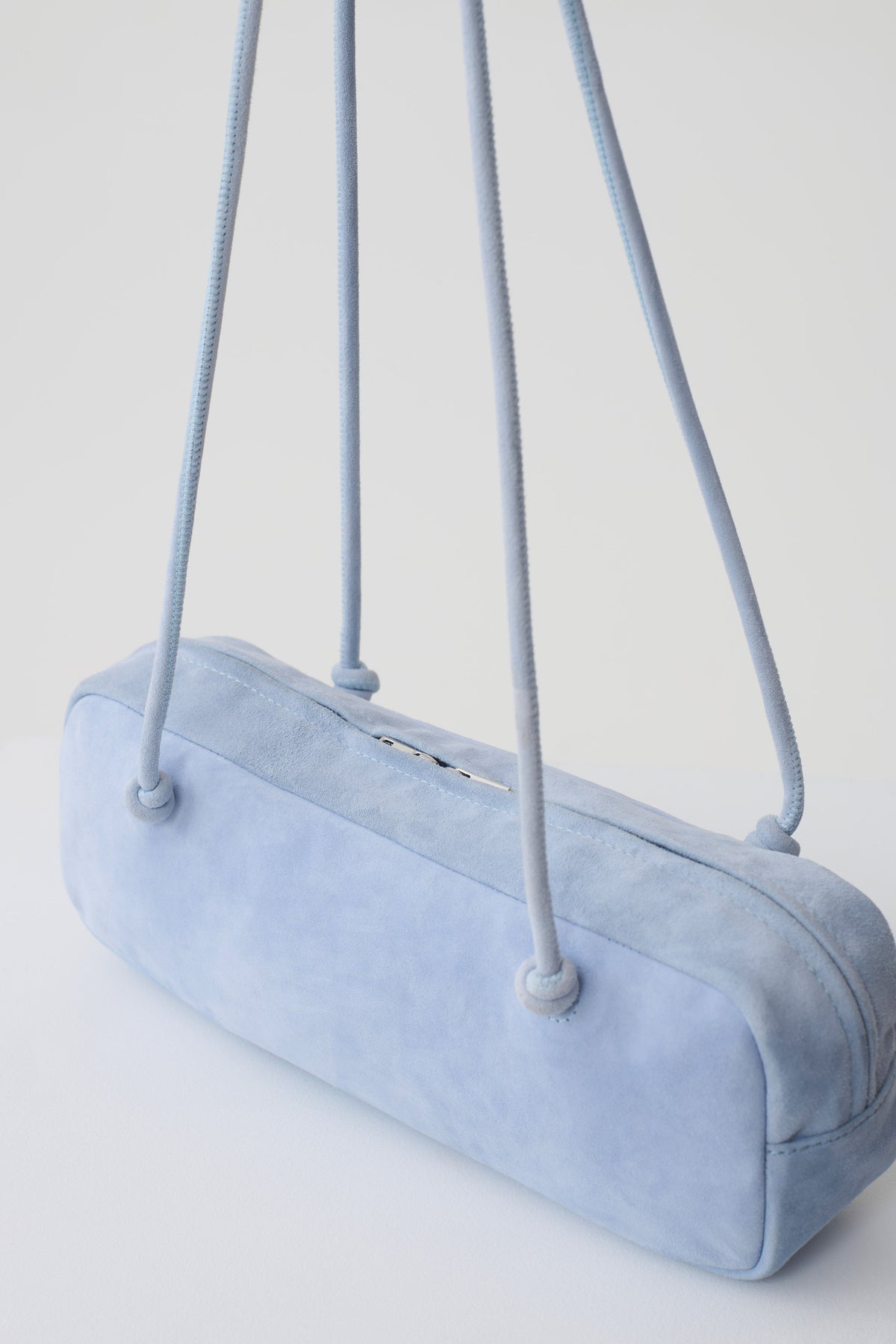 Mia Barrel Bag - Pale Blue Suede