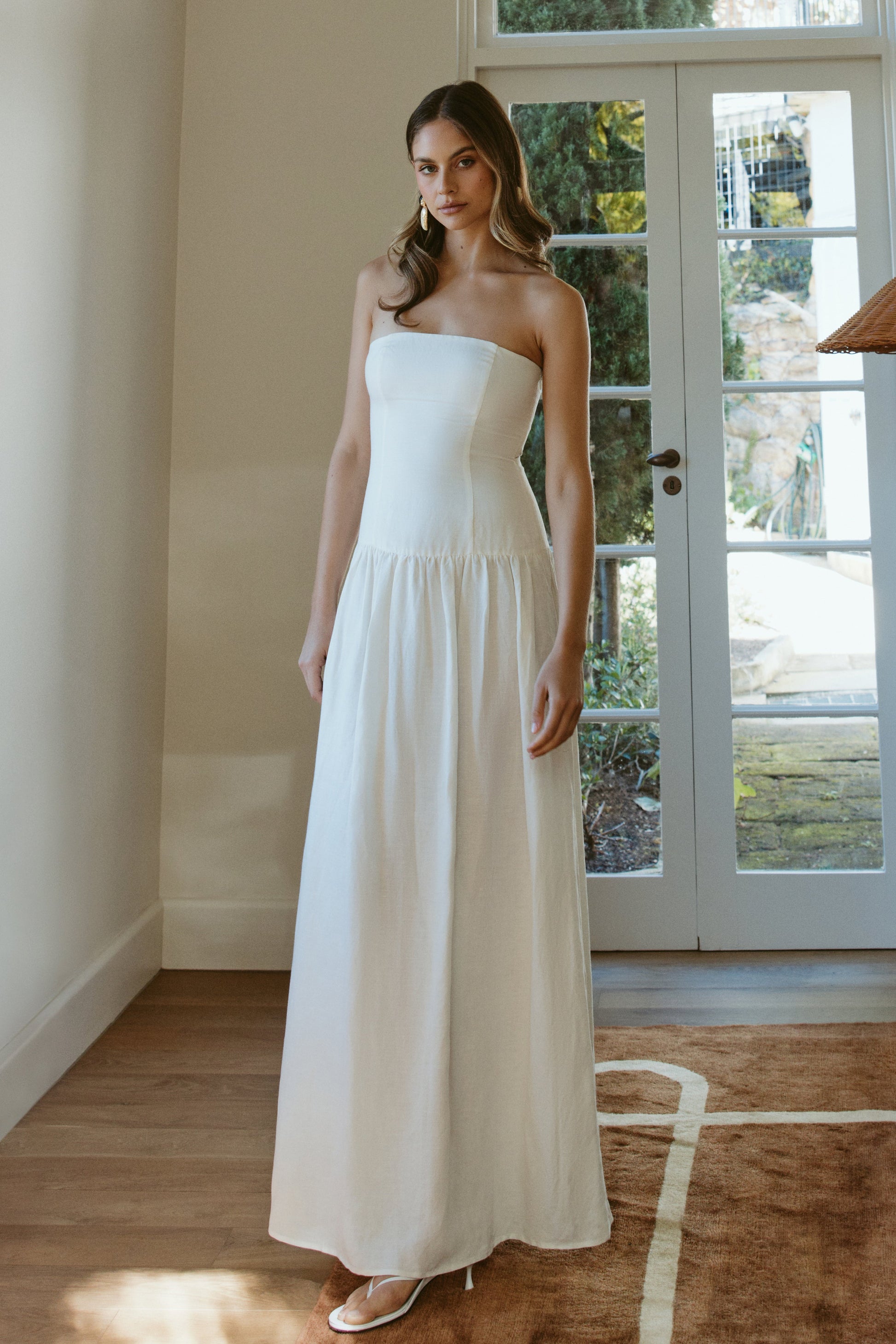 Audrina Strapless Linen Maxi Dress - White #6