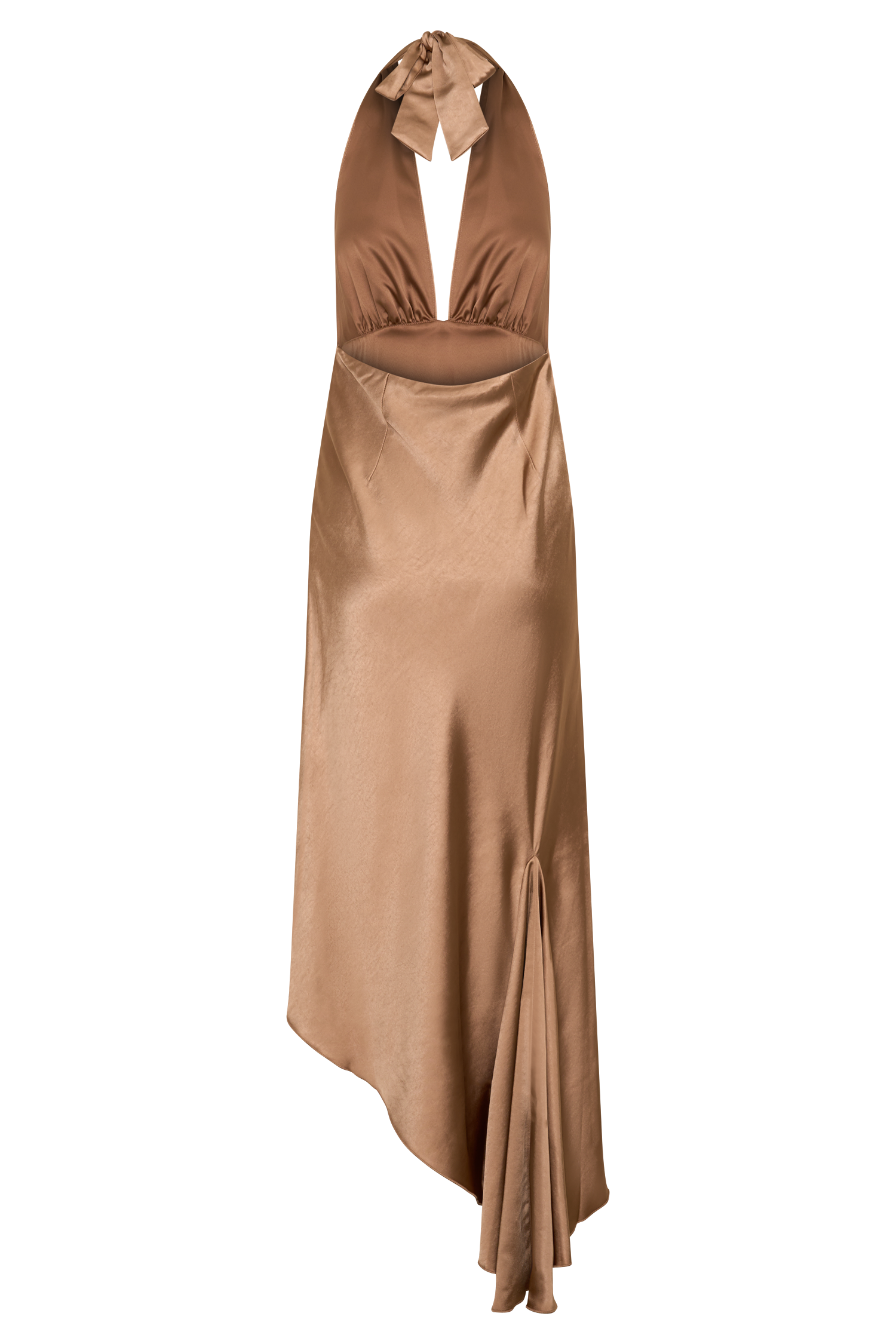 Adelie Asymmetric Hem Halter Midi Dress - Cognac #8