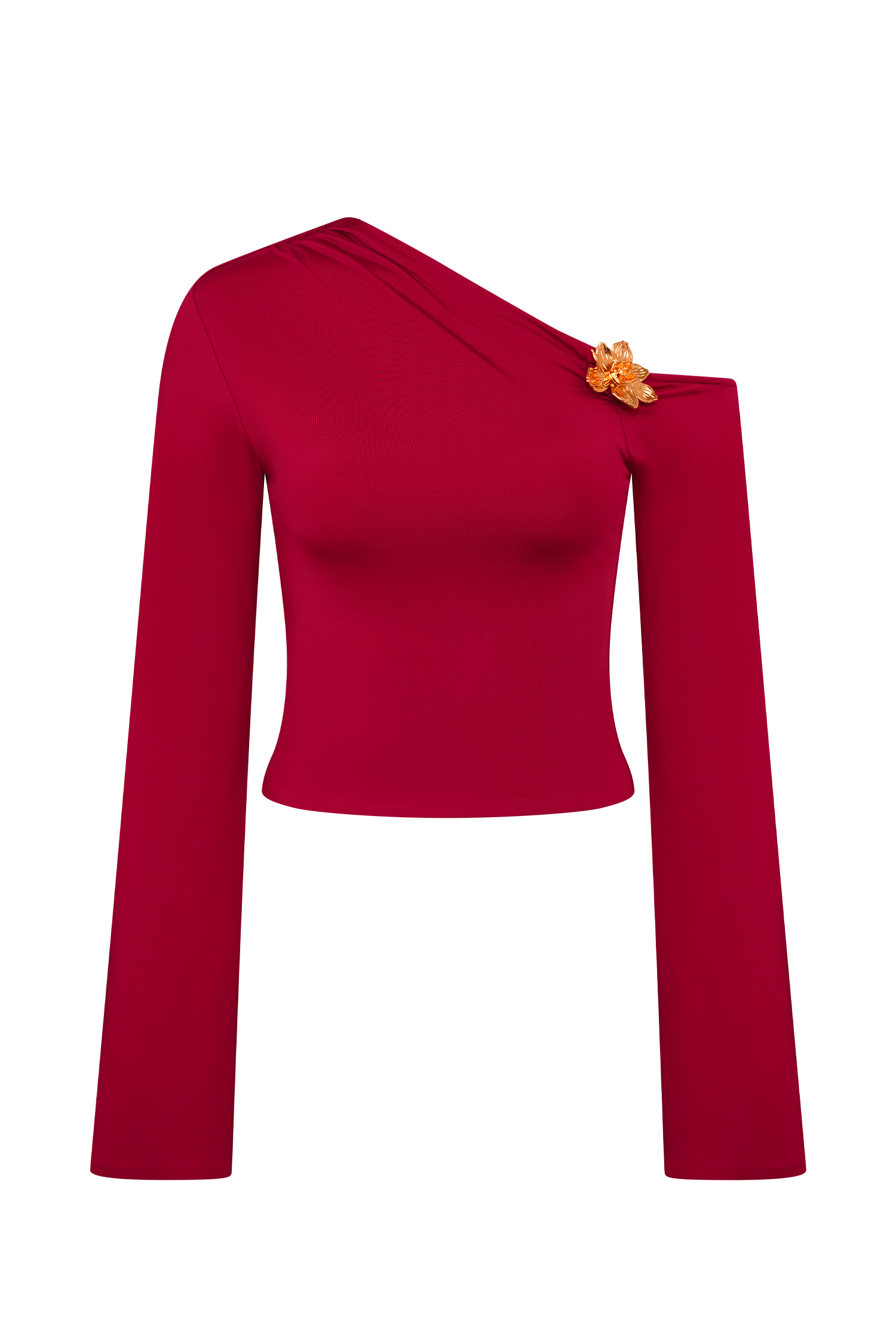 Ainsley Asymmetrical Long Sleeve Top With Floral Hardware - Fuchsia Pink #10