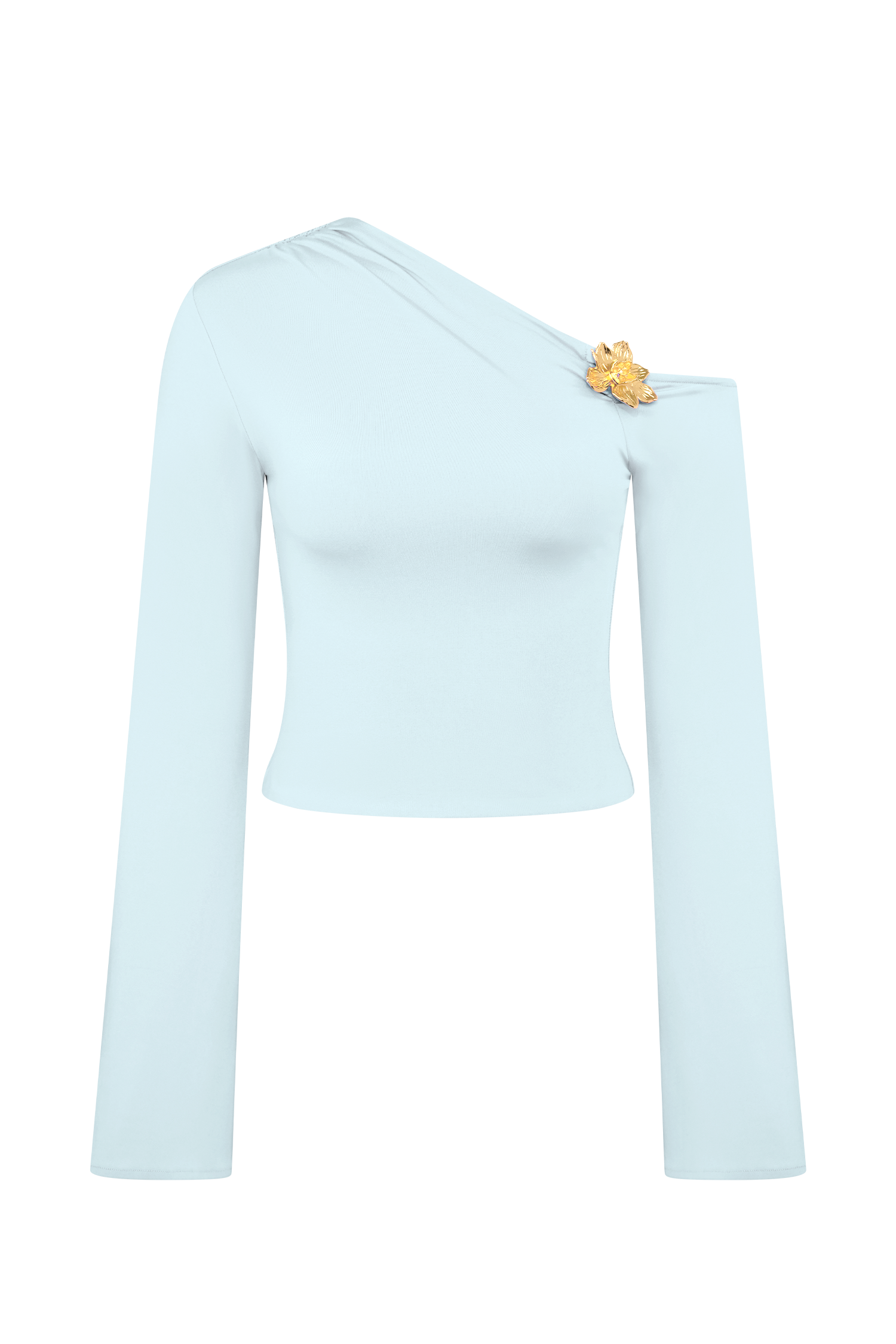 Ainsley Asymmetrical Long Sleeve Top With Floral Hardware - Pale Blue #7