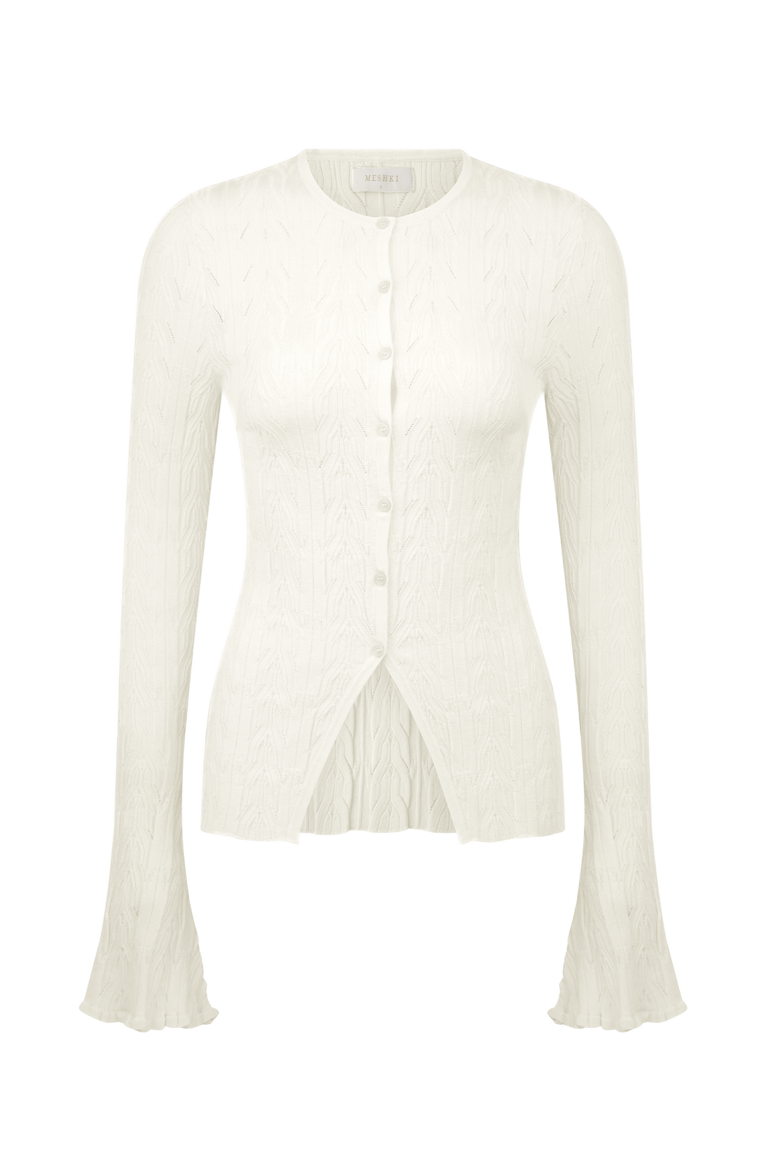 Amy Pointelle Bell Sleeve Cardigan - Ivory #7