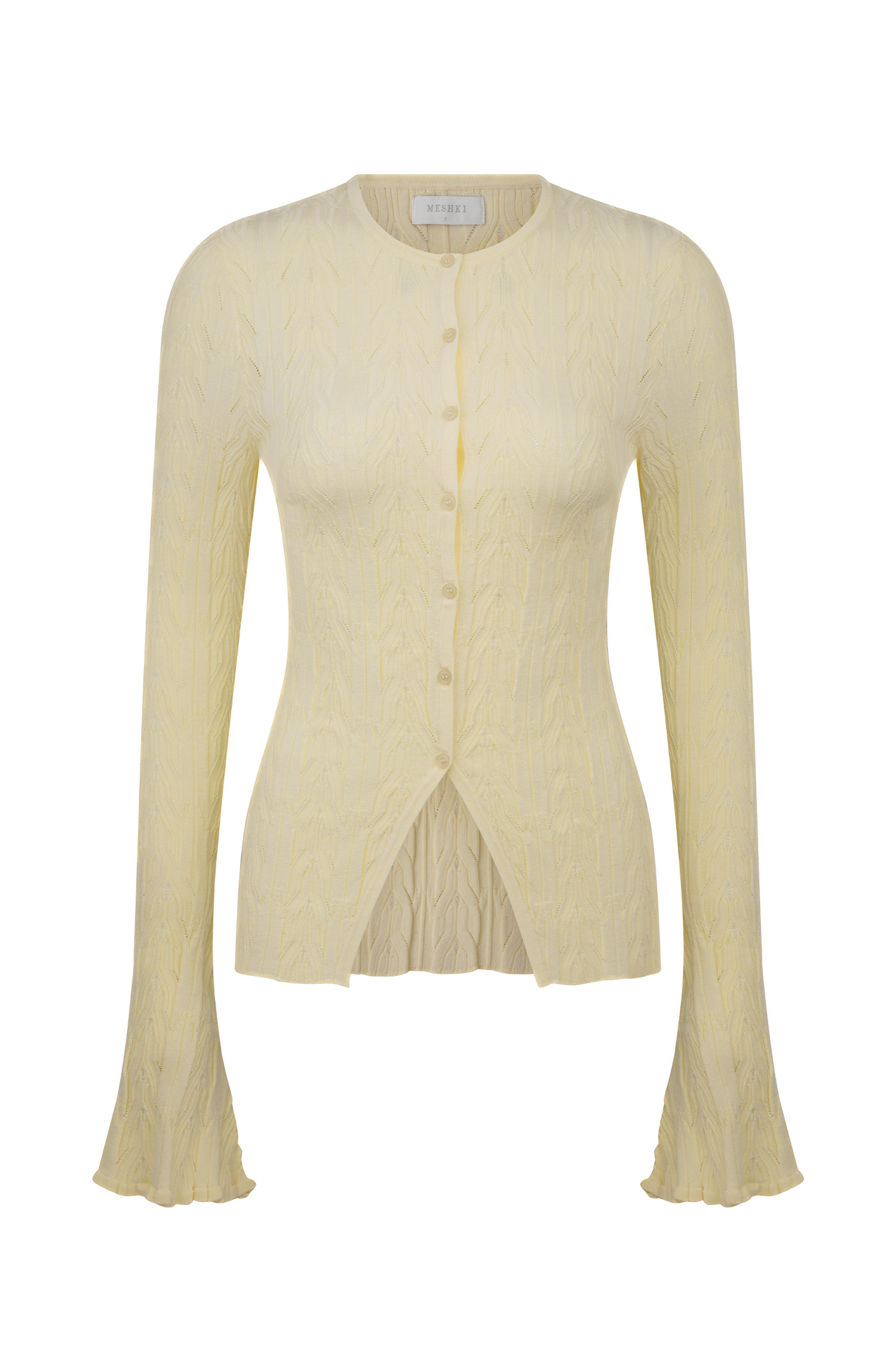Amy Pointelle Bell Sleeve Cardigan - Lemon #7