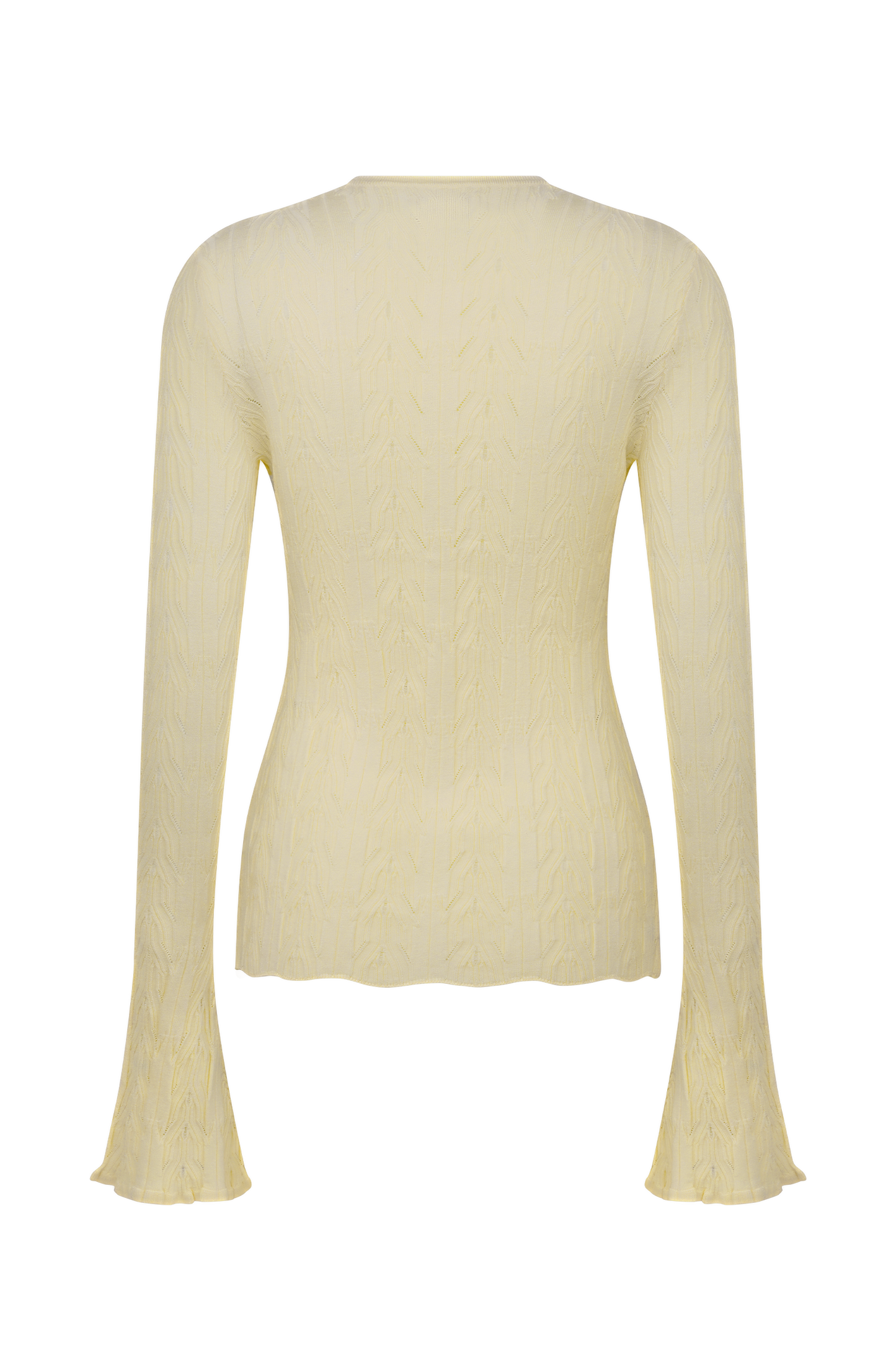 Amy Pointelle Bell Sleeve Cardigan - Lemon