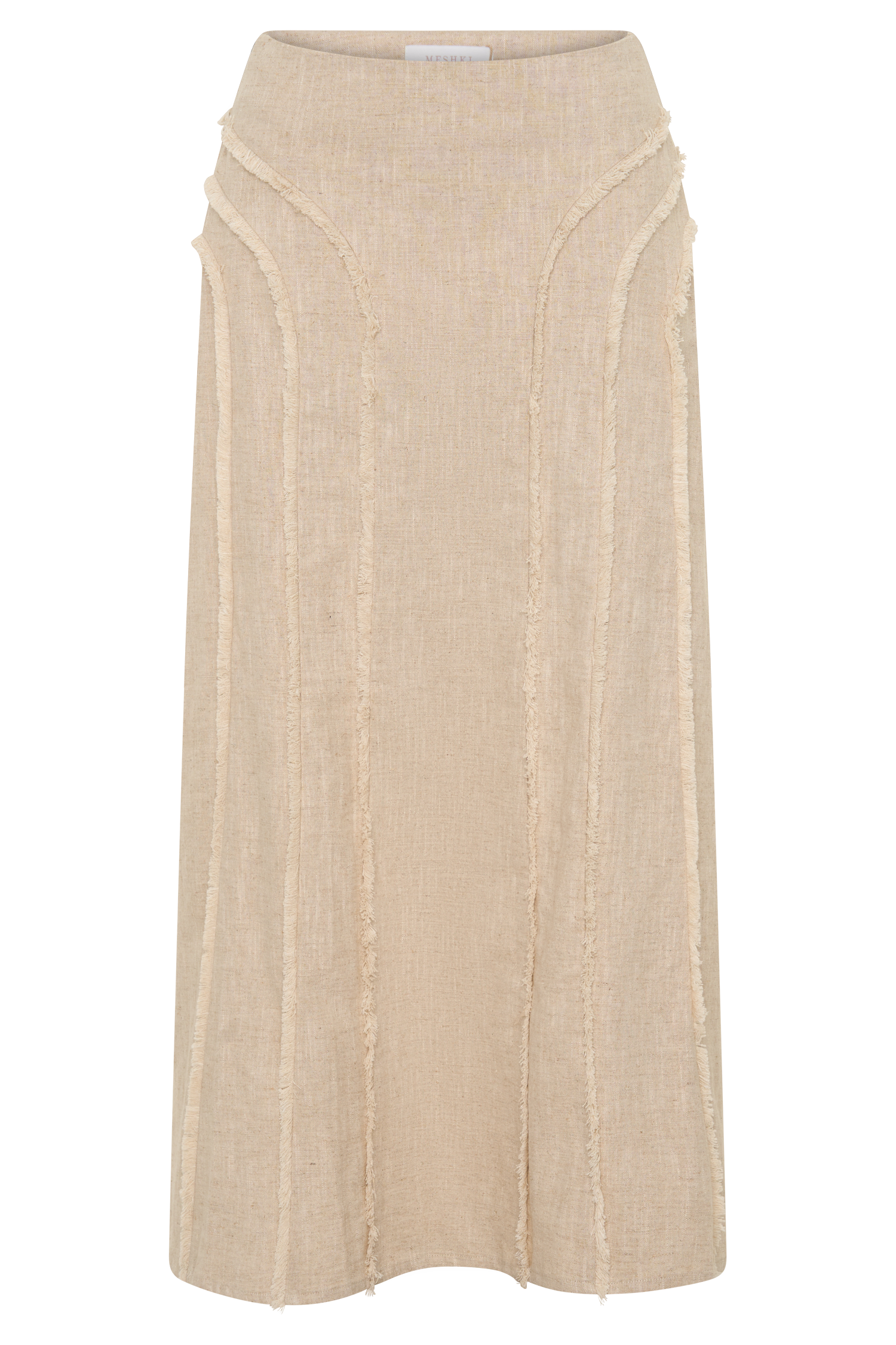 Annie Linen Frayed Midi Skirt - Natural #9