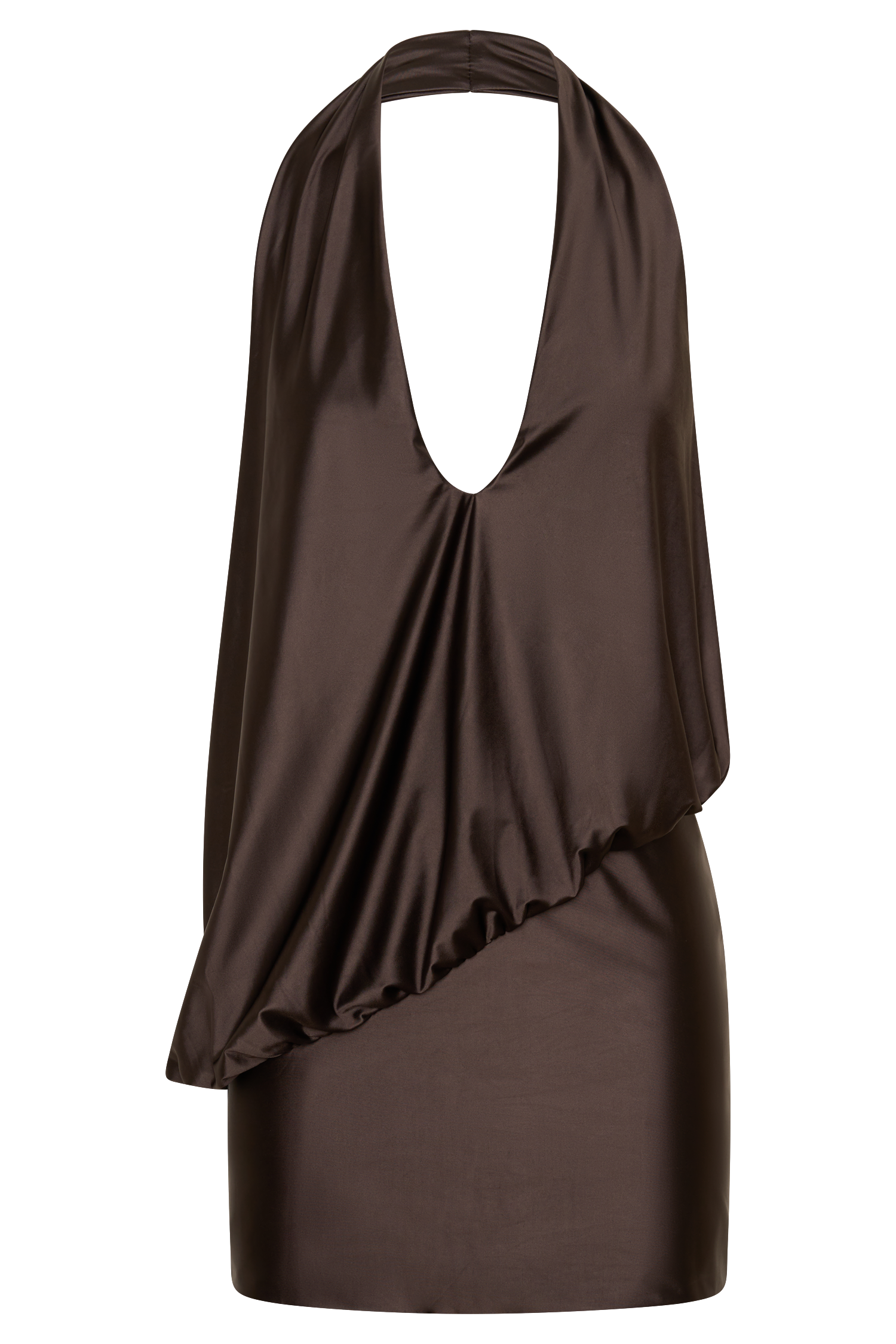 Arabel Draped Halter Mini Dress - Chocolate #9