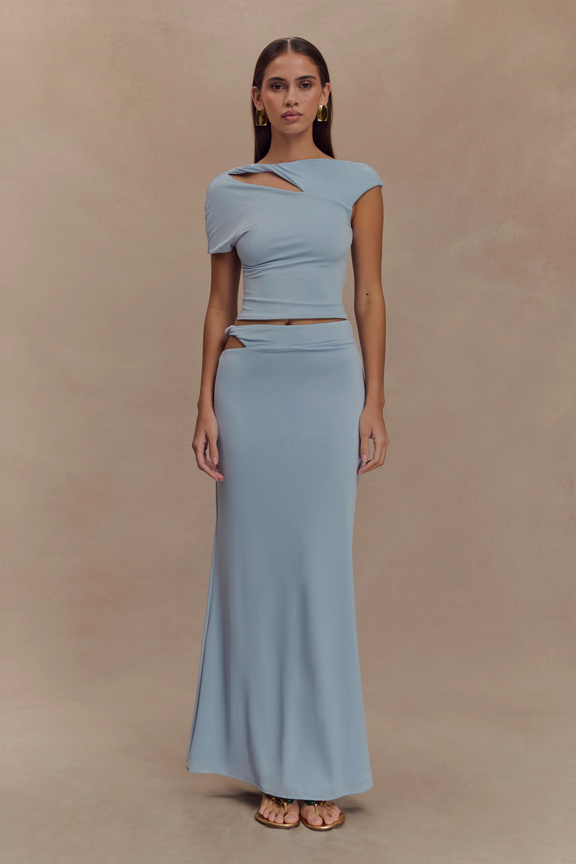 Haven Slinky Twist Midi Skirt - Pale Blue #7
