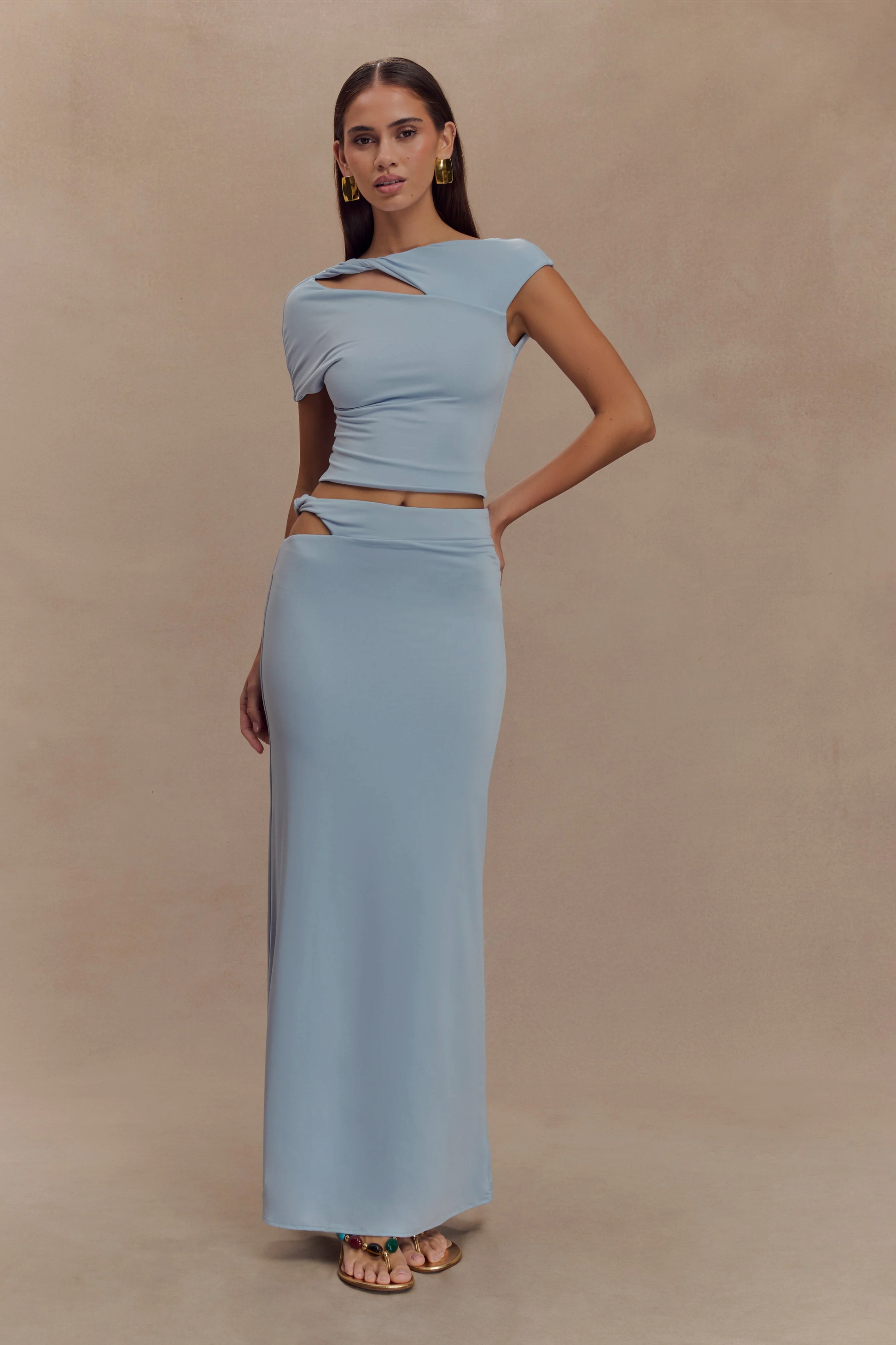 Haven Slinky Twist Midi Skirt - Pale Blue