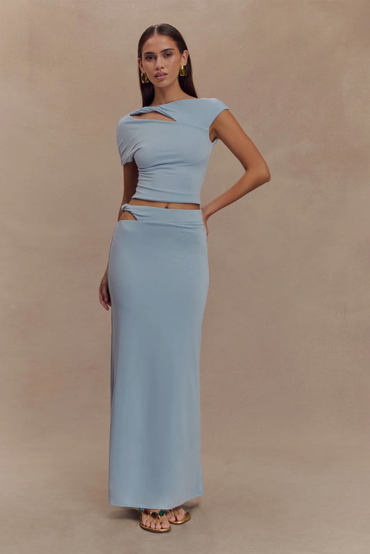 Haven Slinky Twist Midi Skirt - Pale Blue