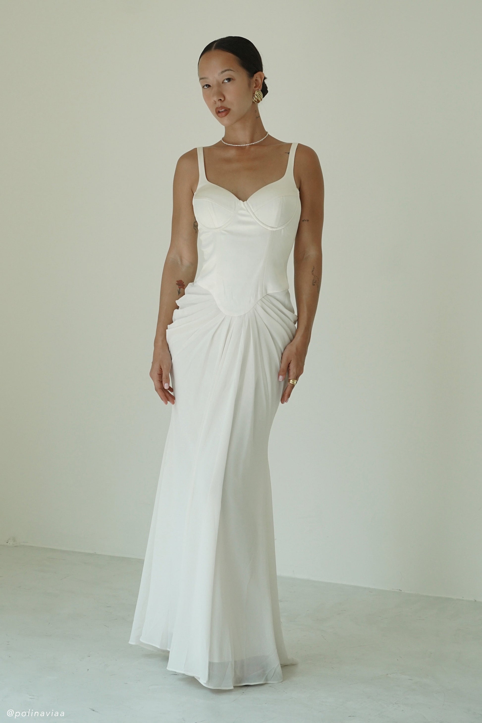 Leila Satin Corset Maxi Dress - Ivory #8