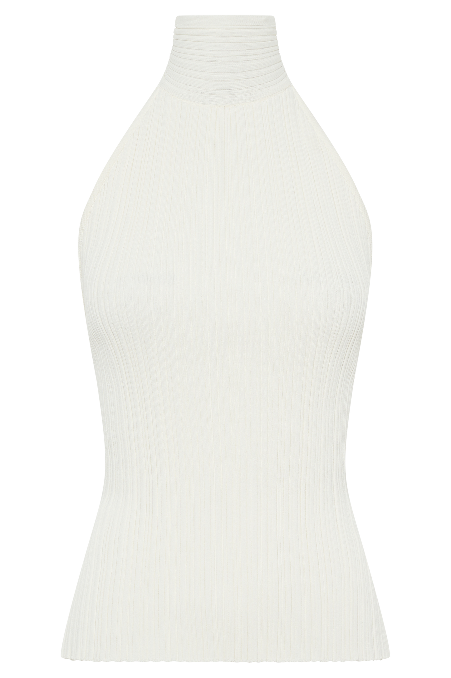 Laila Longline Halter Rib Knit Top - Ivory Marle