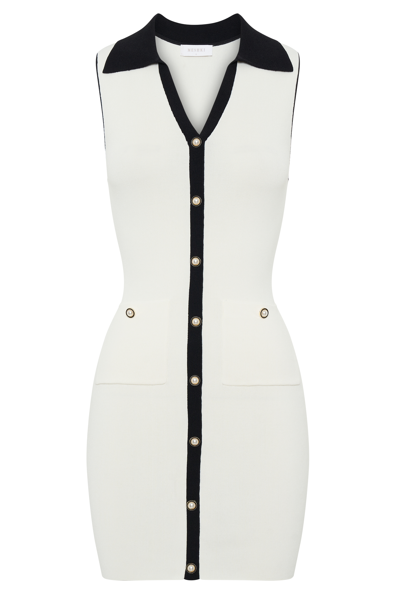 Veruka Collared Contrast Knit Mini Dress - Ivory #10