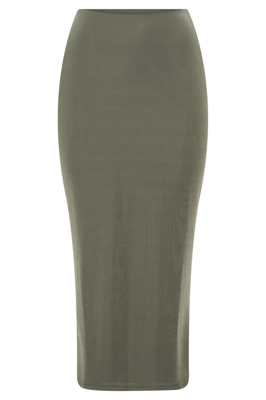 Charlene Slinky Midi Skirt - Olive