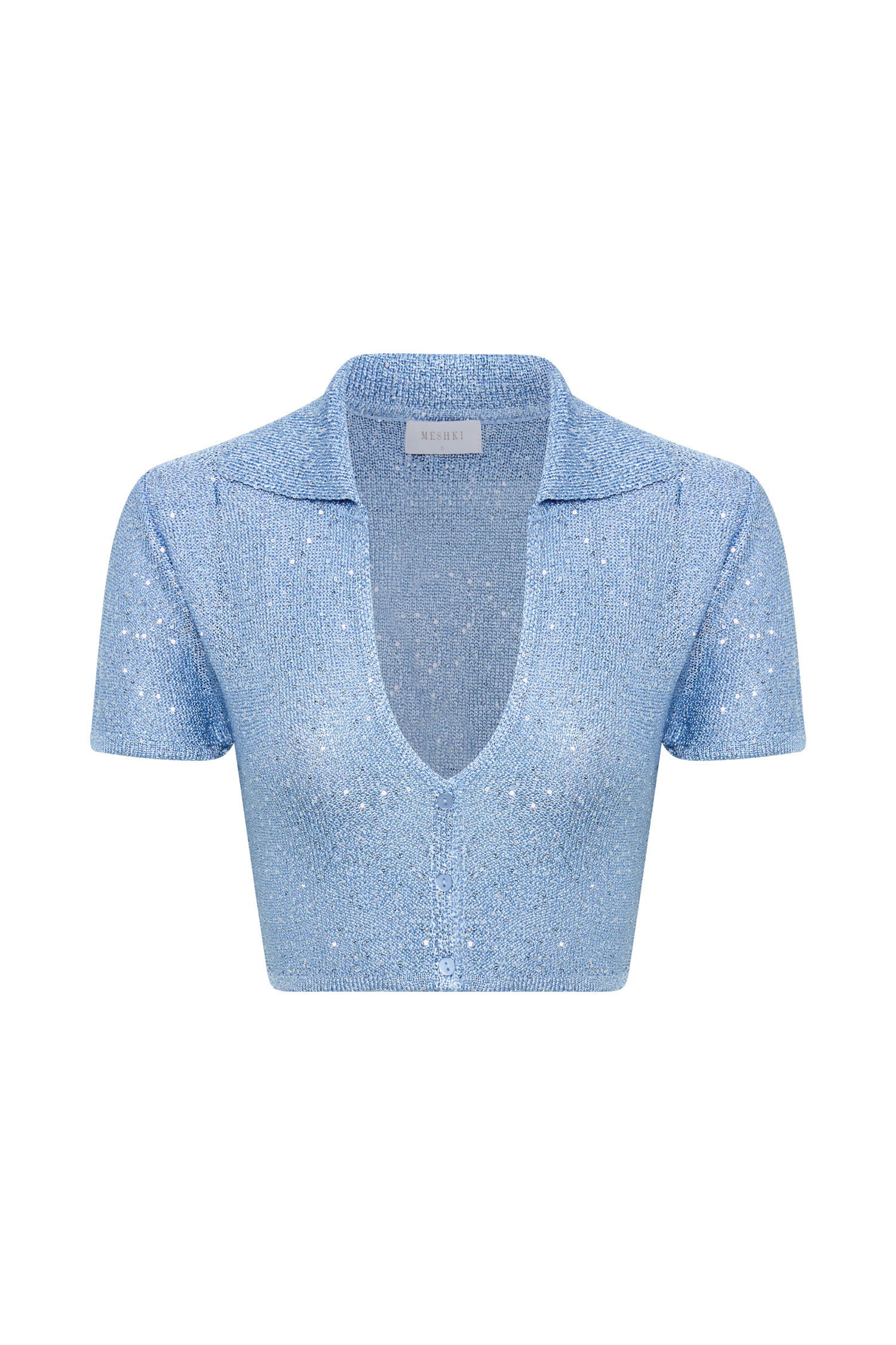 Huntley Sequin Knit Crop Top - Cornflower Blue #12