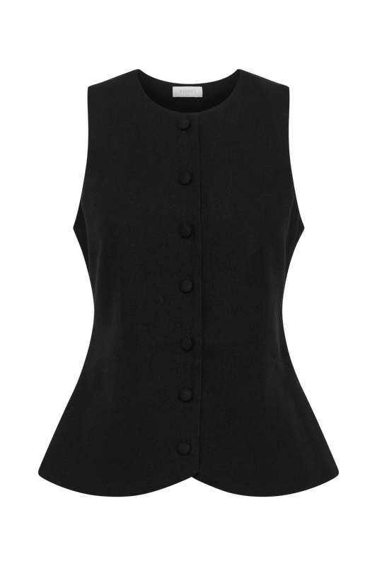 Laurence Sleeveless Linen Longline Top - Black