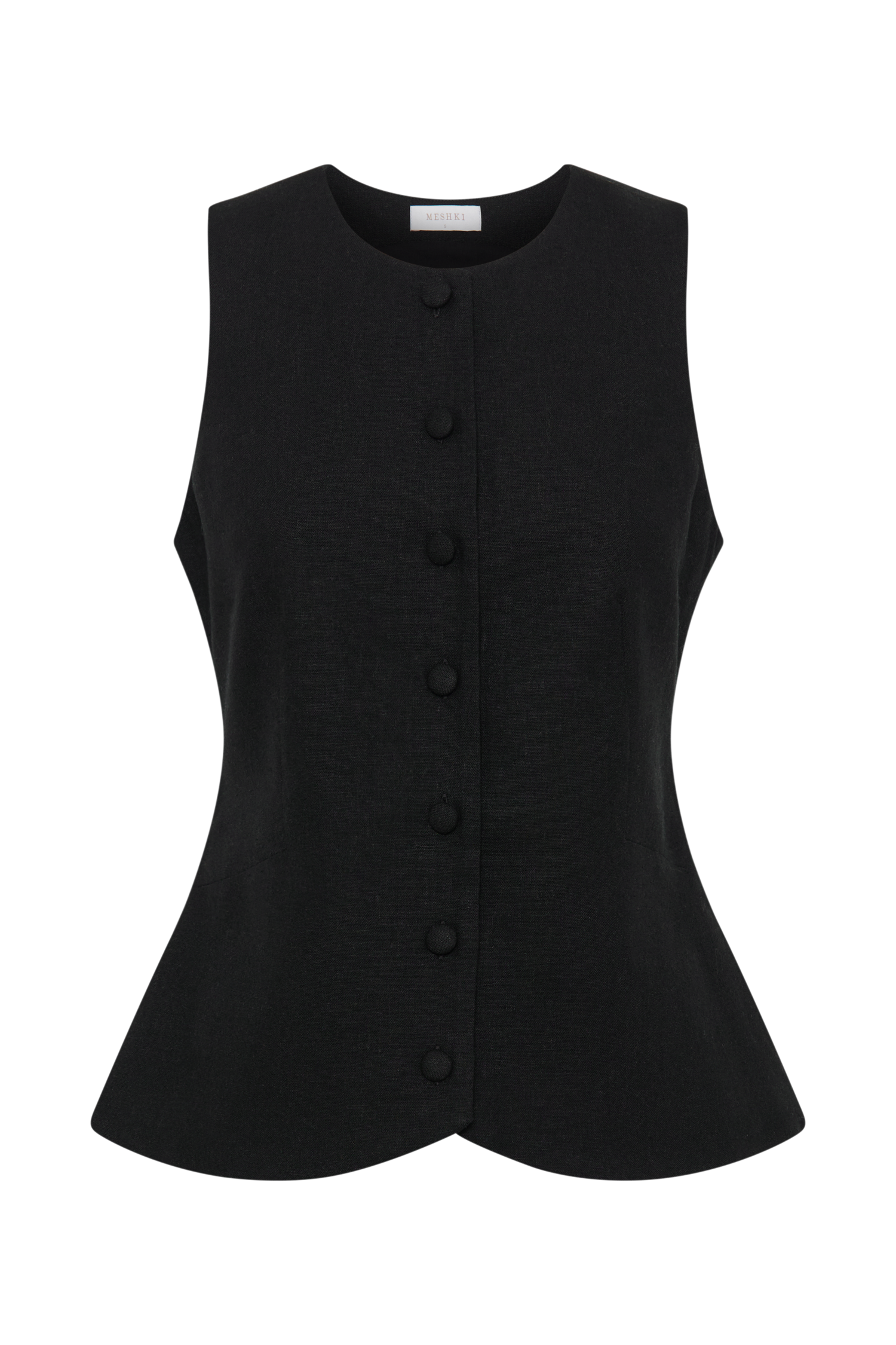 Laurence Sleeveless Linen Longline Top - Black #12
