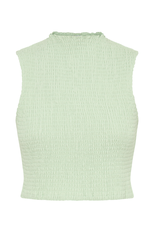 Emanuelle Sleeveless Linen Shirring Top - Mint