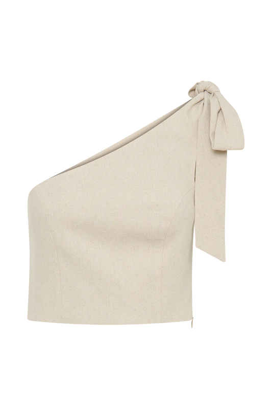 Venezia Linen One Shoulder Tie Top - Natural