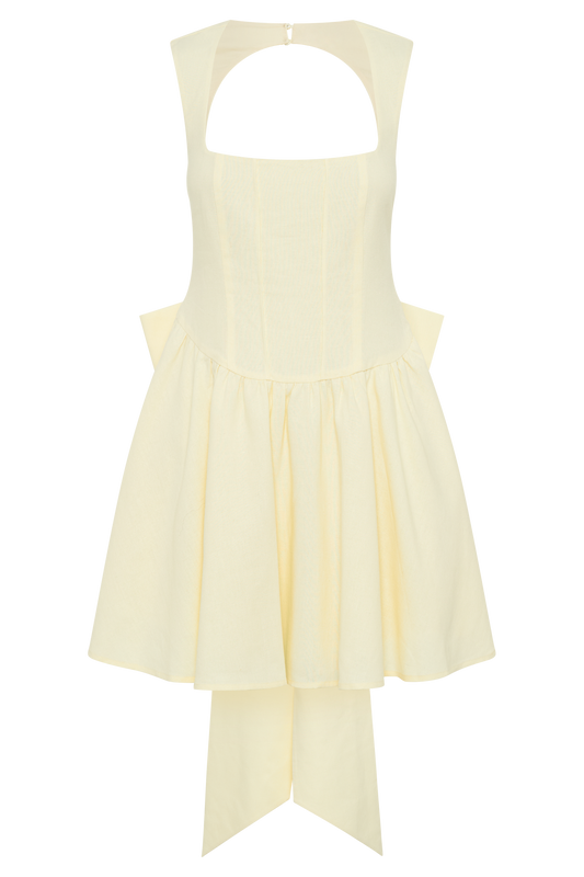 Marcella Linen Bow Back Mini Dress - Lemon Sherbet