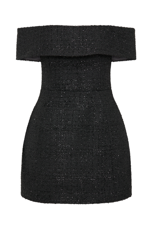 Helena Tweed Off Shoulder Mini Dress - Black