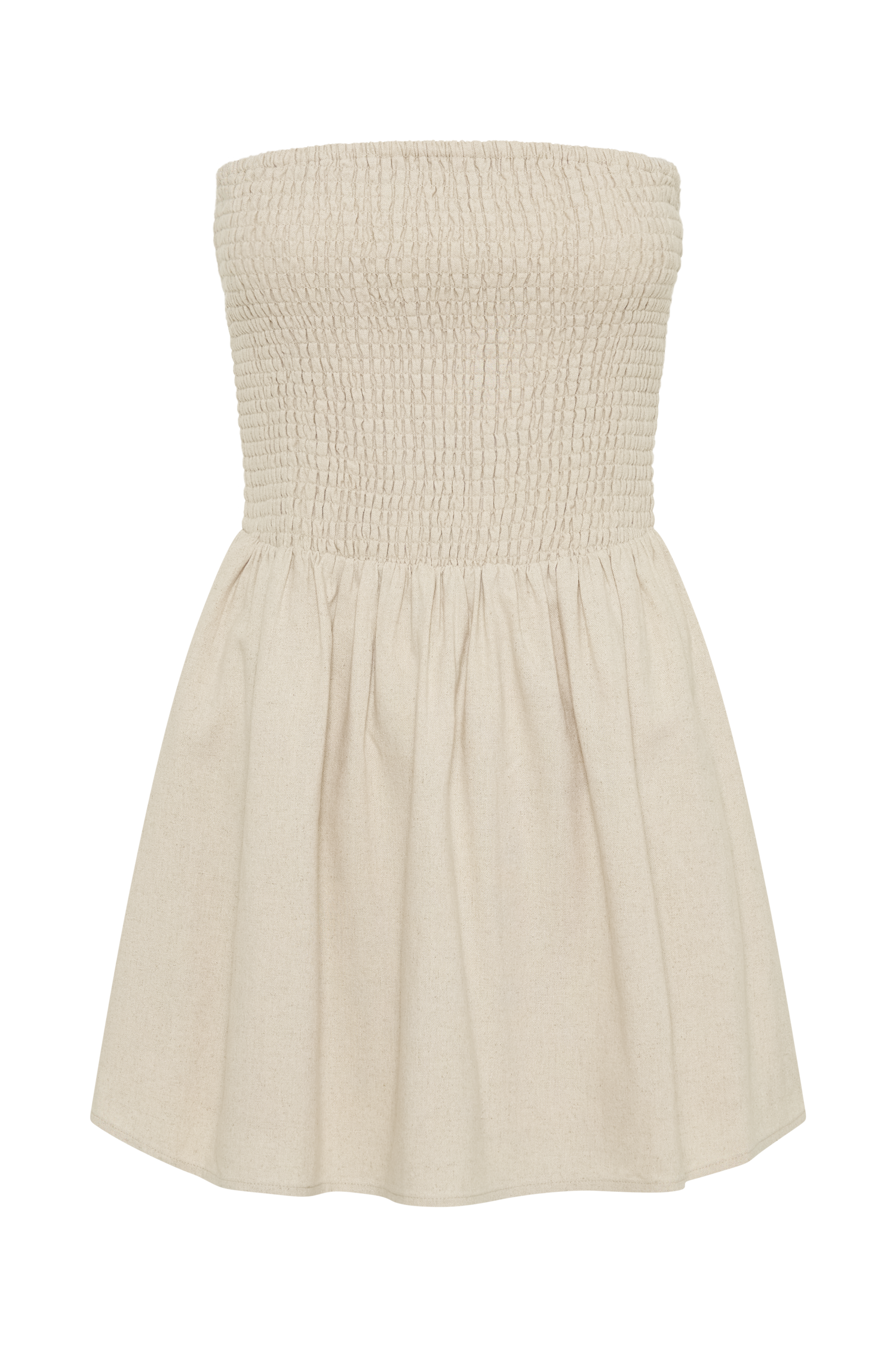 Holland Linen Shirring Mini Dress - Natural #10