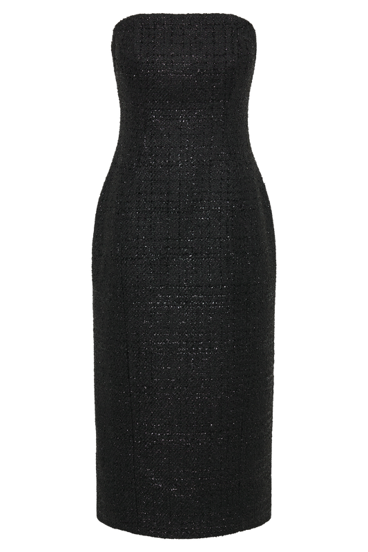 Monet Tweed Strapless Midi Dress - Black