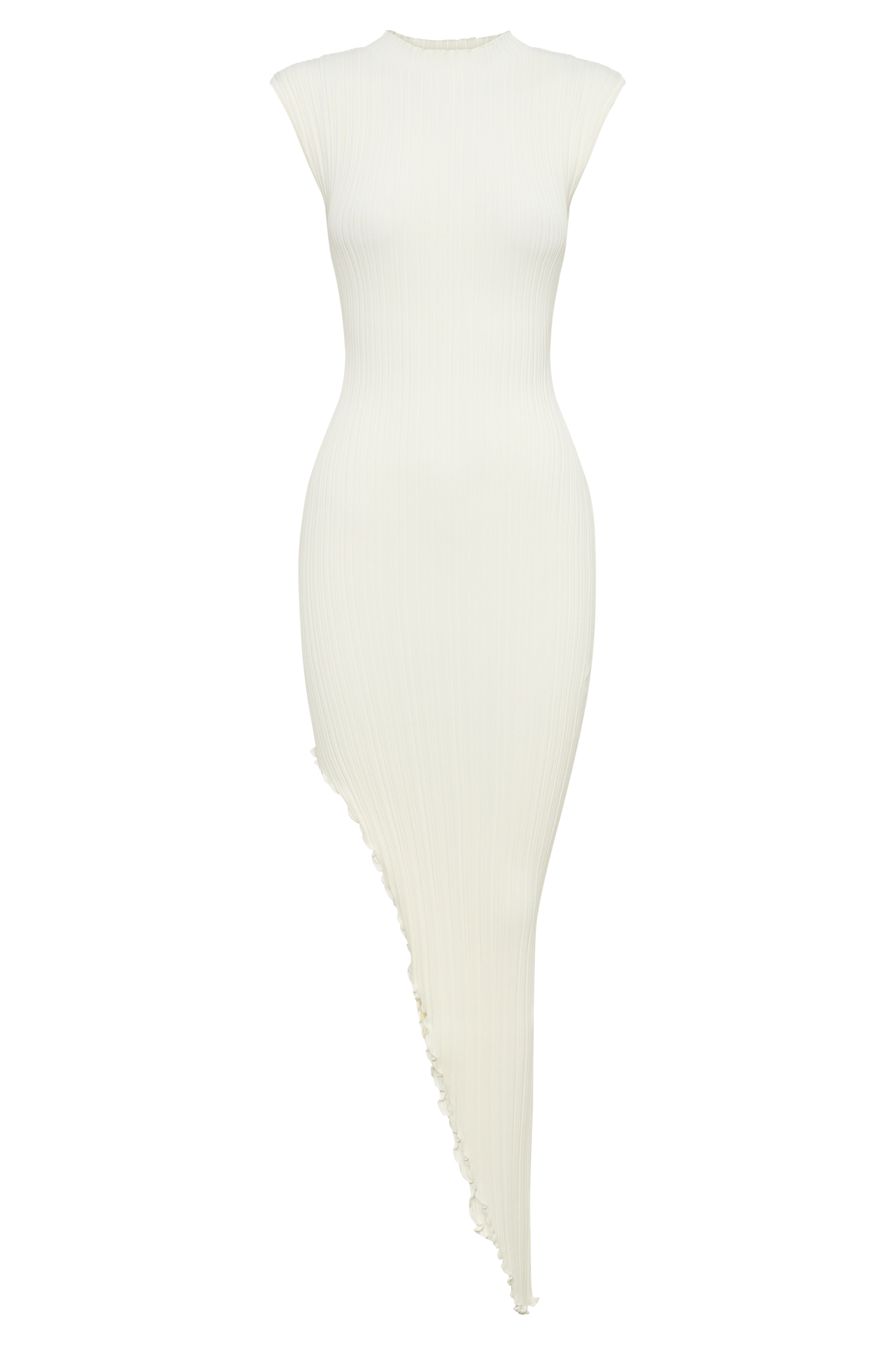 Arden Asymmetrical Rib Knit Maxi Dress - Ivory Marle #8