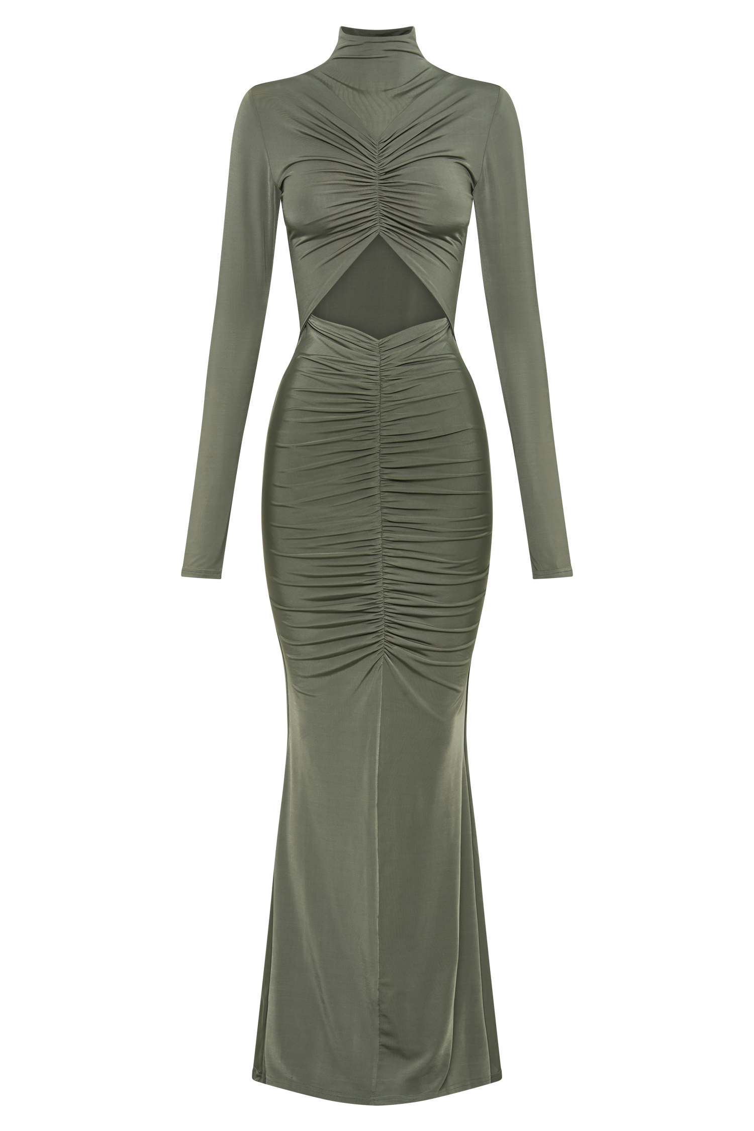 Pia Slinky Long Sleeve Cutout Maxi Dress - Military Olive #9