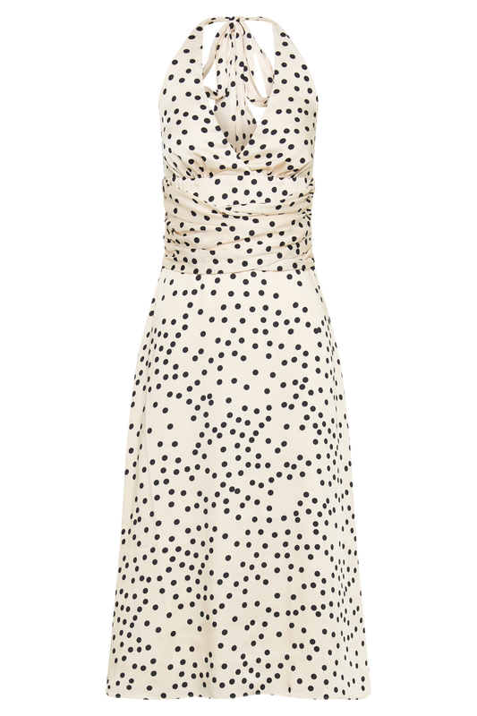 Marguerite Satin Halter Midi Dress - Polkadot