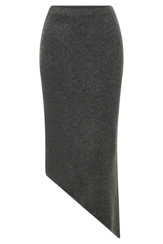 Genevieve Asymmetrical Knit Midi Skirt - Charcoal Marle