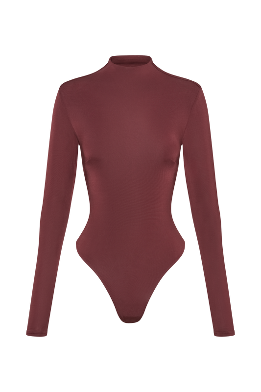 Elani Slinky High Neck Bodysuit - Wine