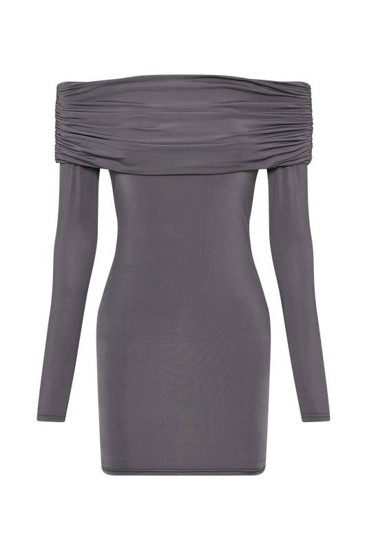 Nicky Off Shoulder Slinky Mini Dress - Charcoal