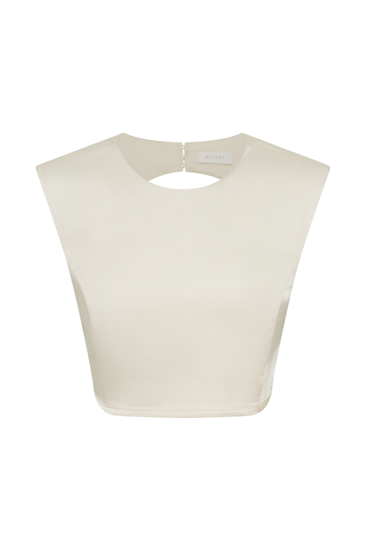 Viviana Satin Sleeveless Crop Top - Ivory