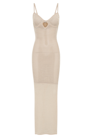 Jeannie Stripe Cupped Knit Maxi Dress - Tan/White