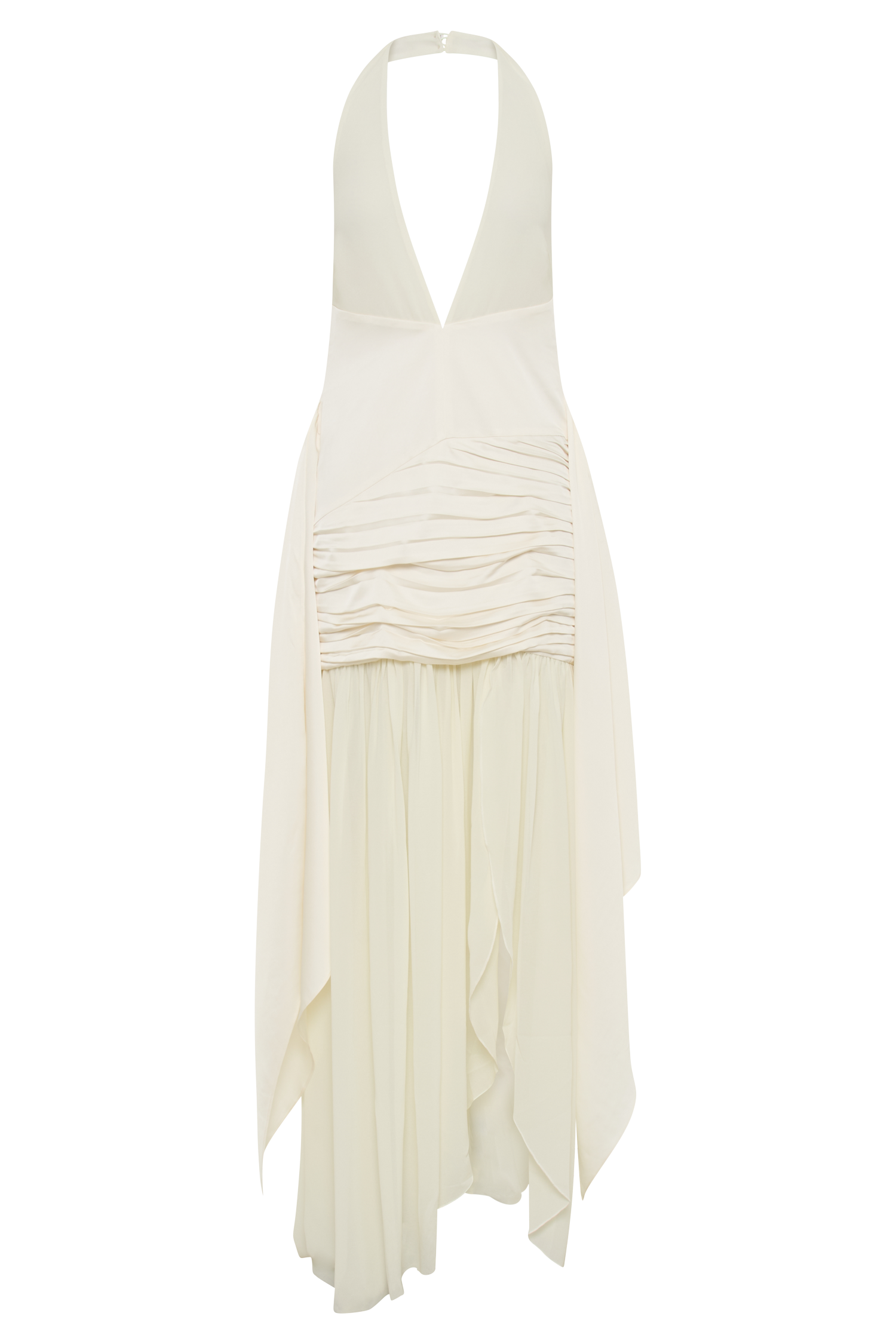 Graziana Satin Chiffon Plunge Maxi Dress - Ivory #12