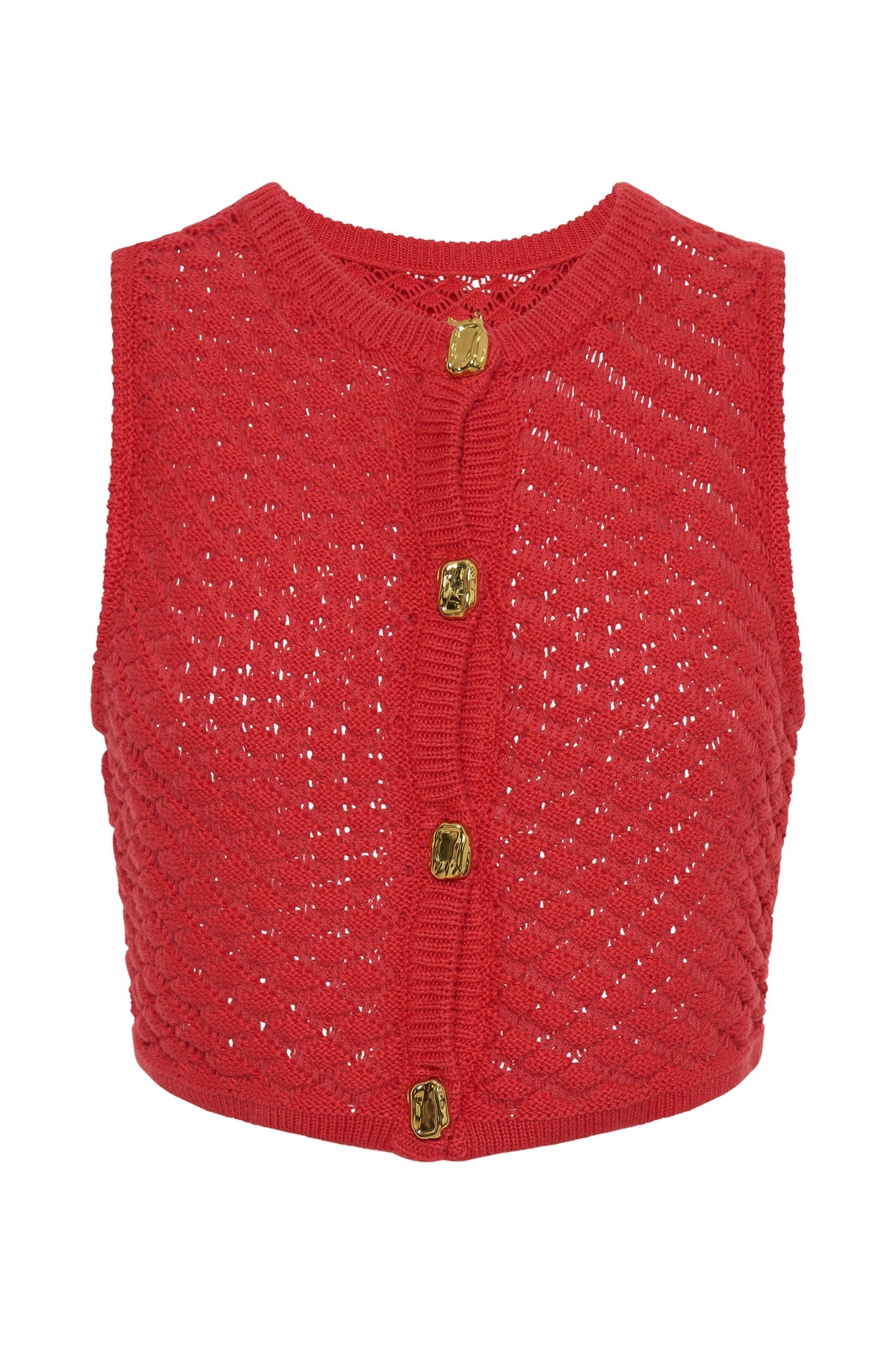 Lorenza Crochet Button Down Crop Top - Pomegranate