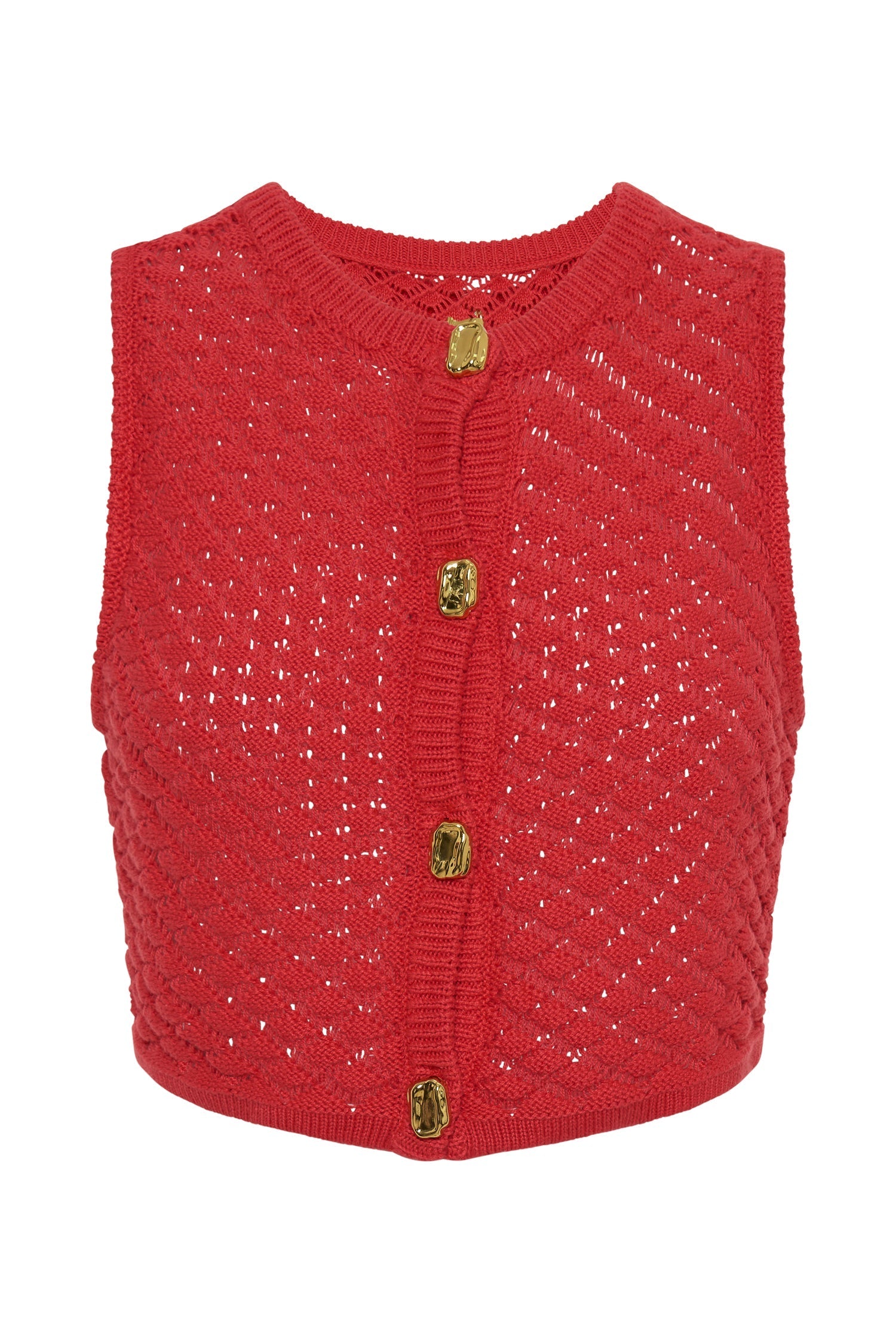Lorenza Crochet Button Down Crop Top - Pomegranate #10