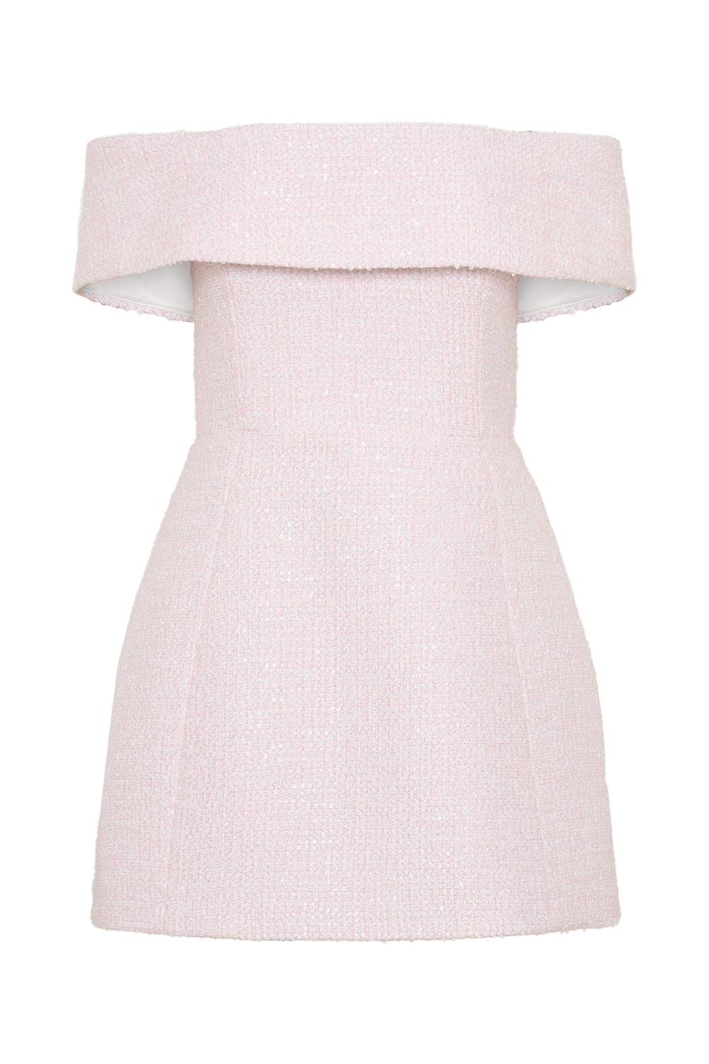 Helena Tweed Off Shoulder Mini Dress - Pink