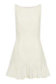Leonora Sleeveless Suiting Mini Dress With Ruffle - Ivory