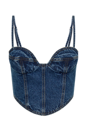 Lana Denim Cupped Corset Top - Dark Blue