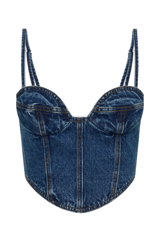 Lana Denim Cupped Corset Top - Dark Blue