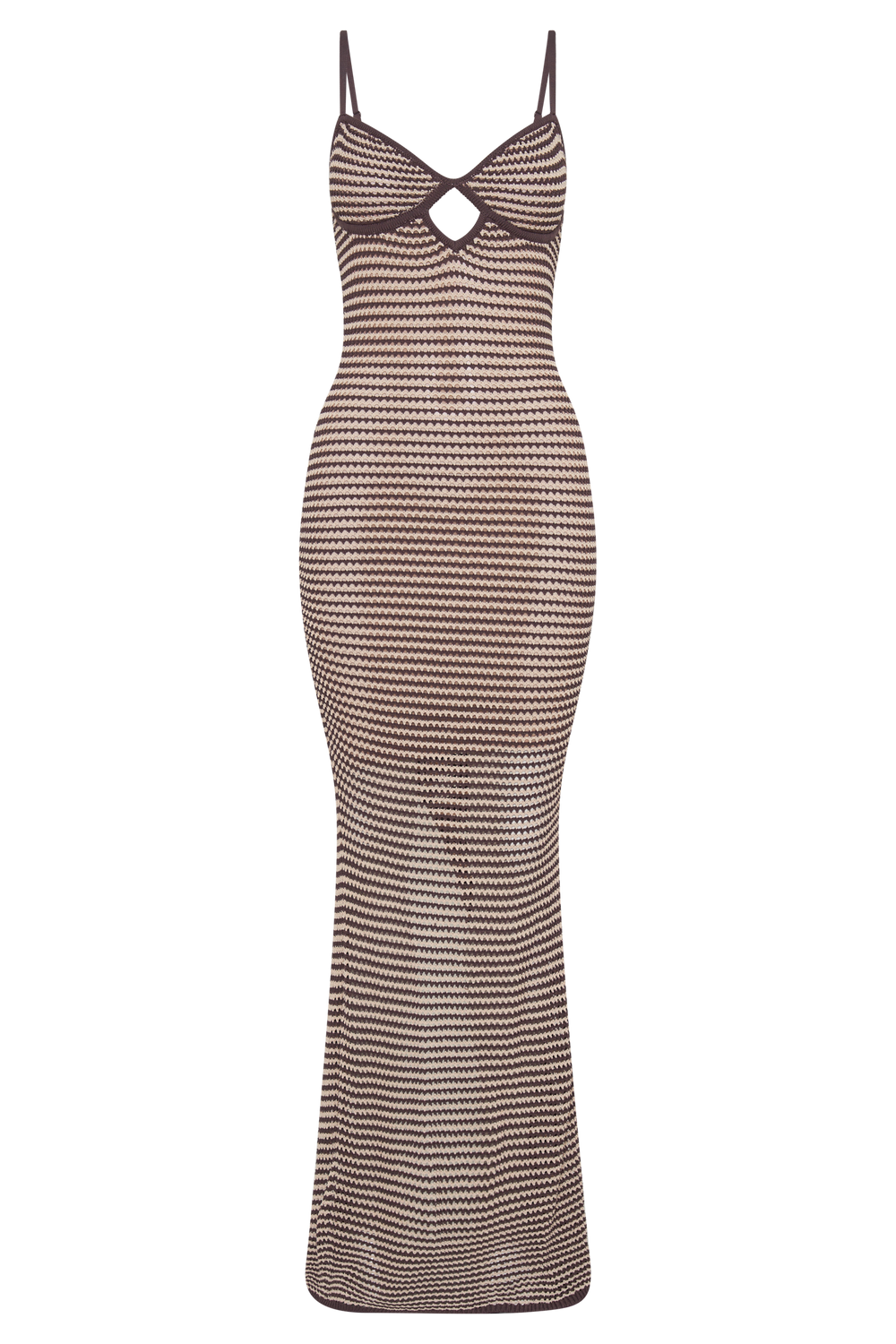 Jeannie Stripe Cupped Knit Maxi Dress - Chocolate/Nude