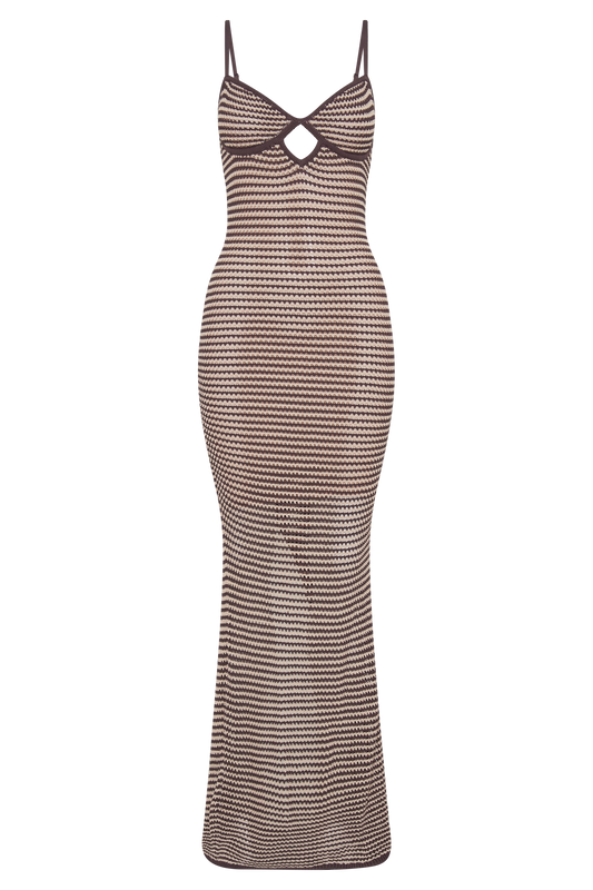 Jeannie Stripe Cupped Knit Maxi Dress - Chocolate/Nude