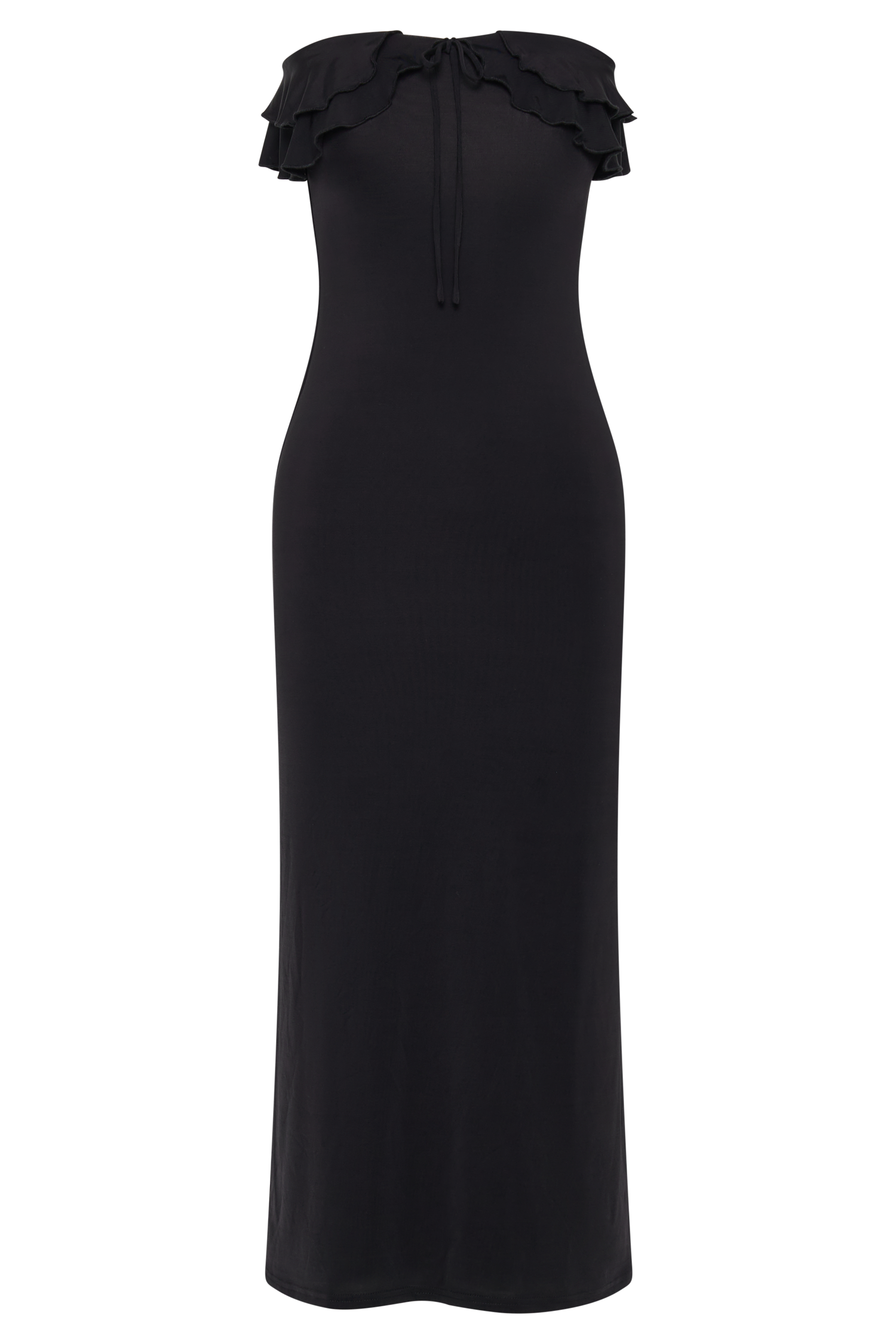 Bea Strapless Slinky Ruffle Midi Dress - Black #6