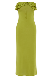 Bea Strapless Slinky Ruffle Midi Dress - Apple